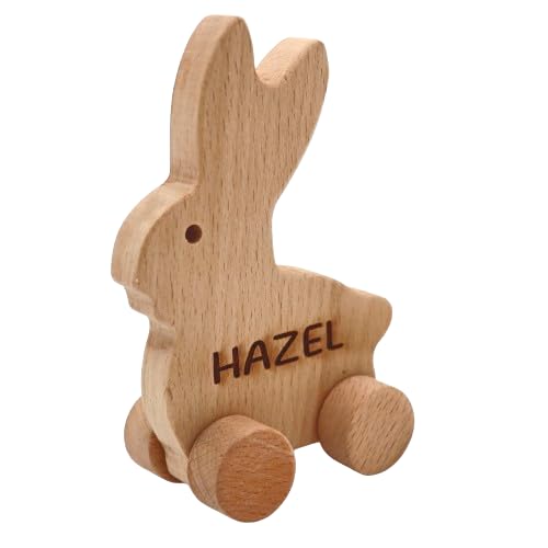 Wooden Rabbit Push Toy - Waldorf & Montessori Inspired Animal Toy for Toddlers - Personalized Baby Shower Gift - Natural Wooden Learning Toy for 1-3 Year Olds - Perfect for Early Childhood Development & Playtime Fun