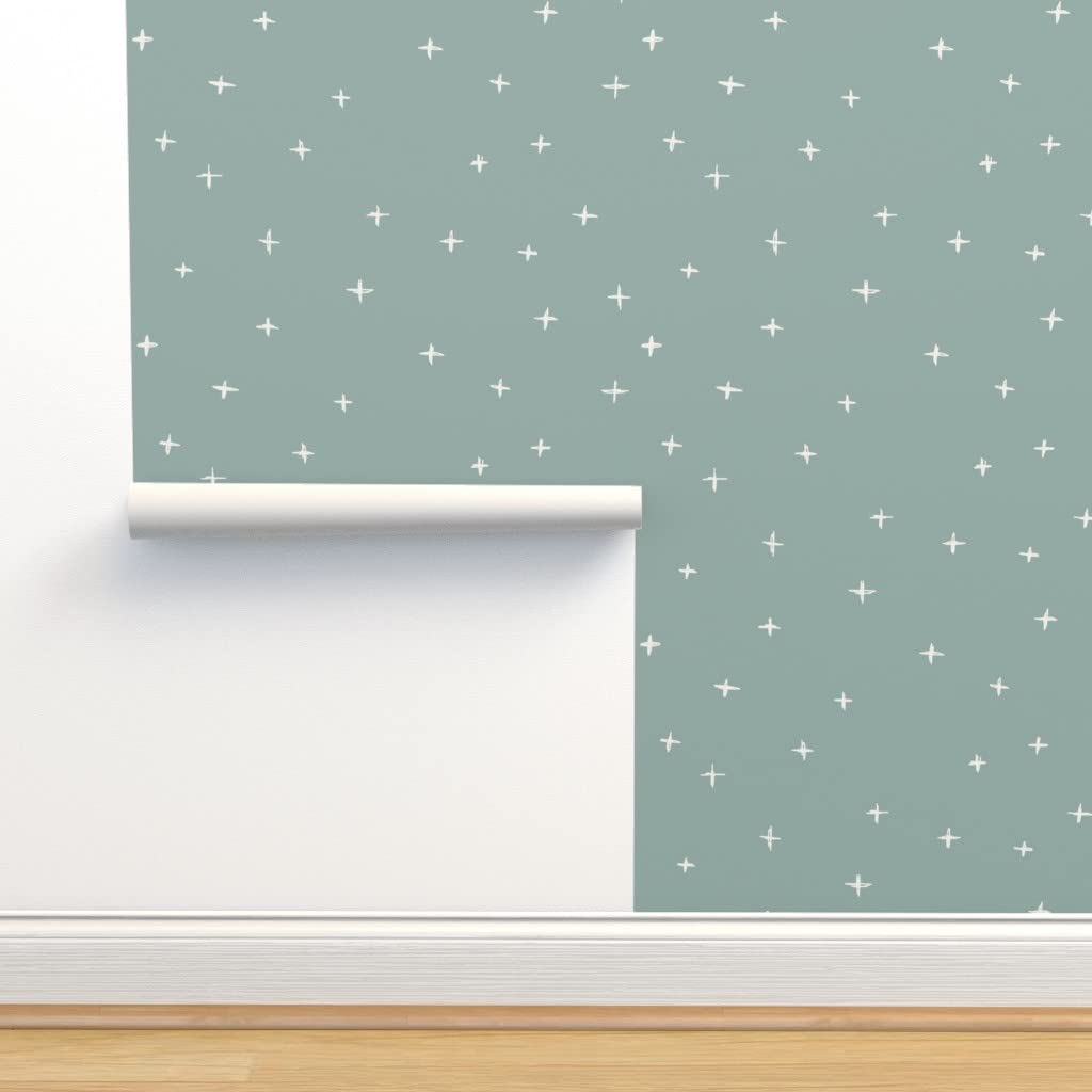 Premium Commercial Grade Wallpaper - 27ft x 2ft Sage Green Earth Tone Swiss Cross Design | Gender Neutral Nursery, Kids Room & Home Decor | Peel & Stick Traditional Wallpaper by Spoonflower | Perfect for Bedrooms, Living Rooms & Offices