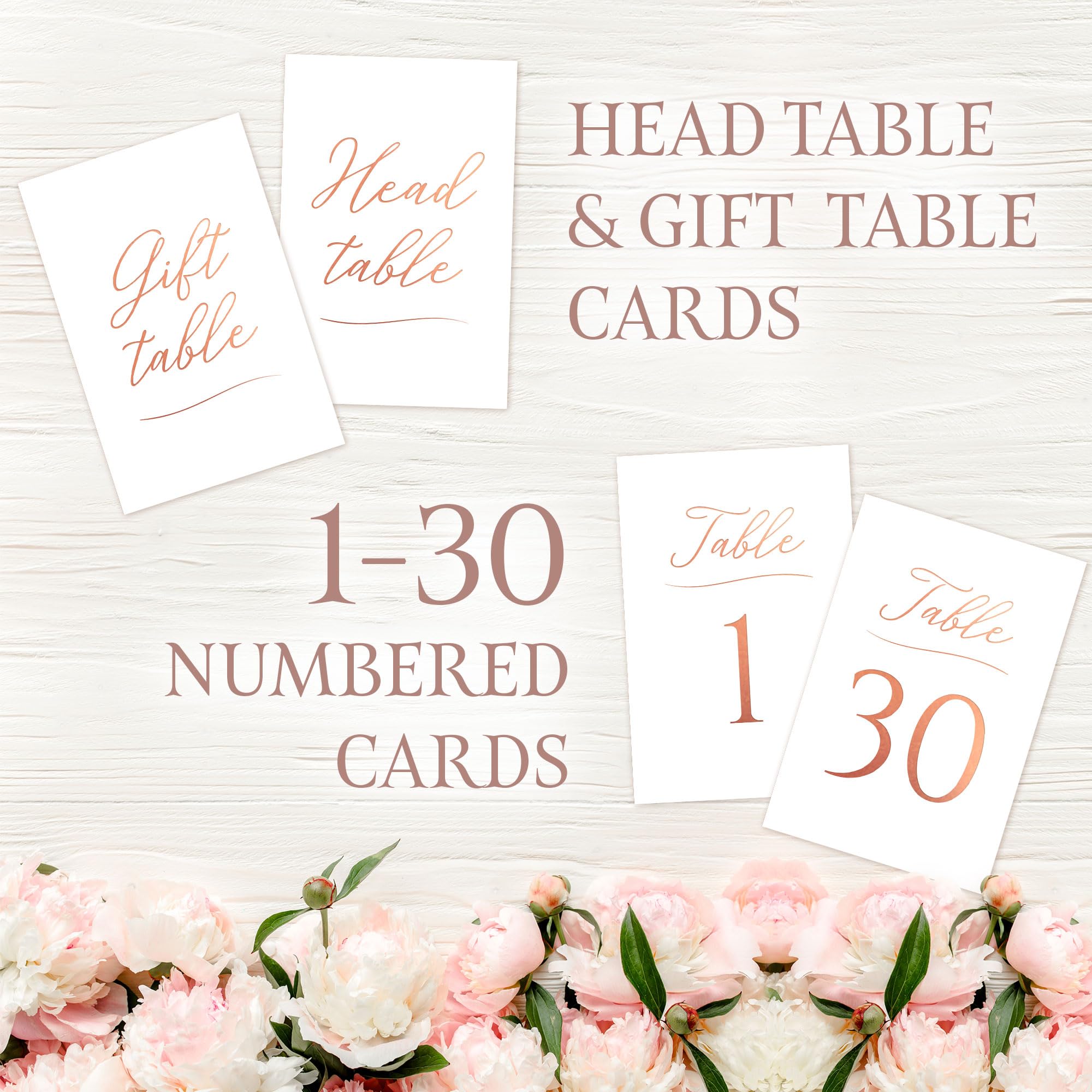 Rose Gold Table Numbers - 30 Piece Wedding Table Number Set with Stands for Anniversary, Birthday, Bridal Shower & Baby Shower Decorations - Perfect for Wedding Reception, Banquet and Special Event Decor