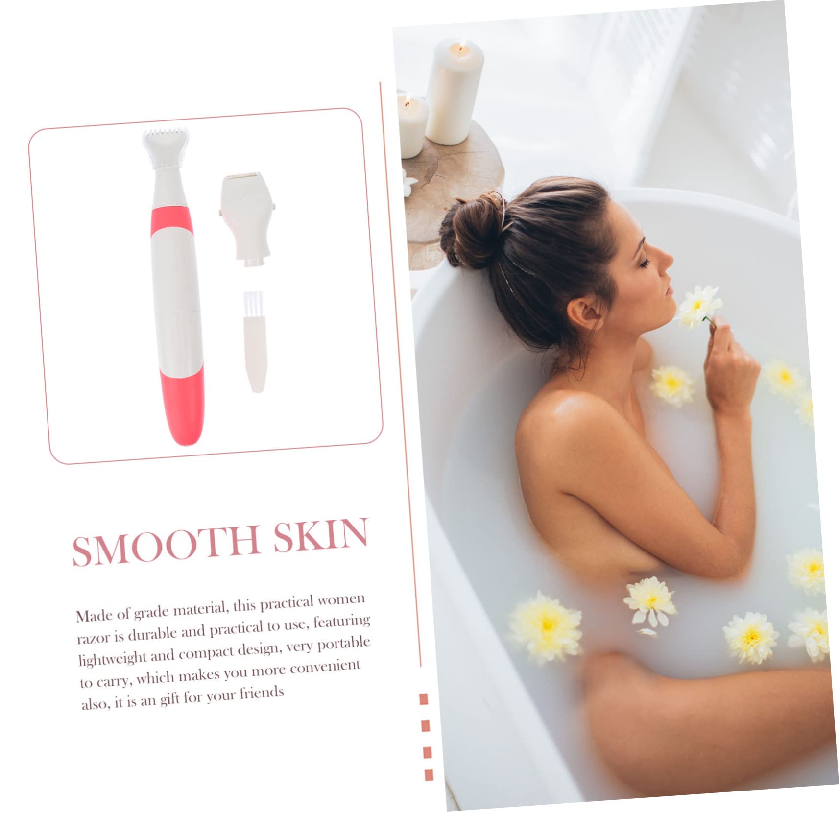 Rechargeable Electric Epilator for Women - Painless Hair Removal for Face, Legs & Body - Portable & Waterproof - Perfect for Travel, Gym & Home Use - ABS Red