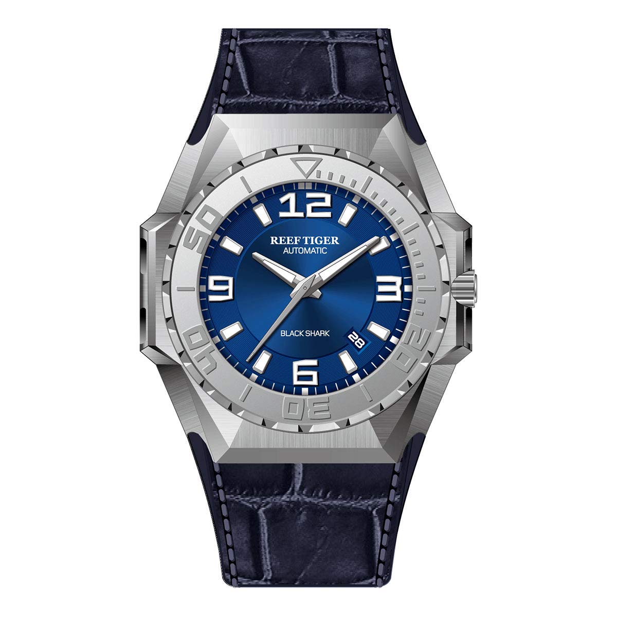 REEF TIGER Men's Automatic Dive Watch - Stainless Steel Military Timepiece with Leather Strap (Model RGA6903) | Perfect for Scuba Diving, Outdoor Adventures & Everyday Wear