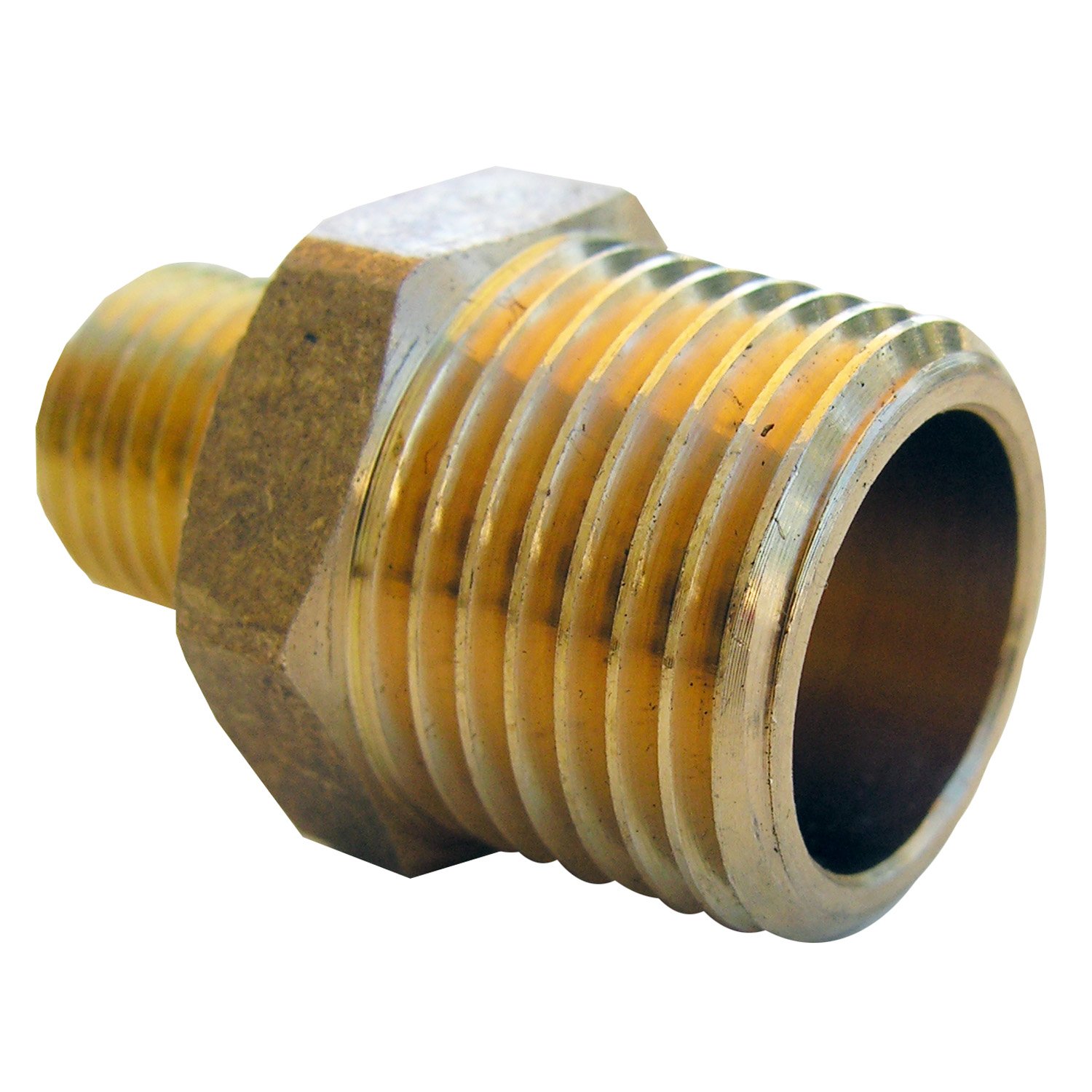 LASCO 17-8745 1/2-Inch to 1/4-Inch Brass Hex Nipple Adapter - Male Pipe Thread Connector for Plumbing, HVAC, and Water Supply Systems