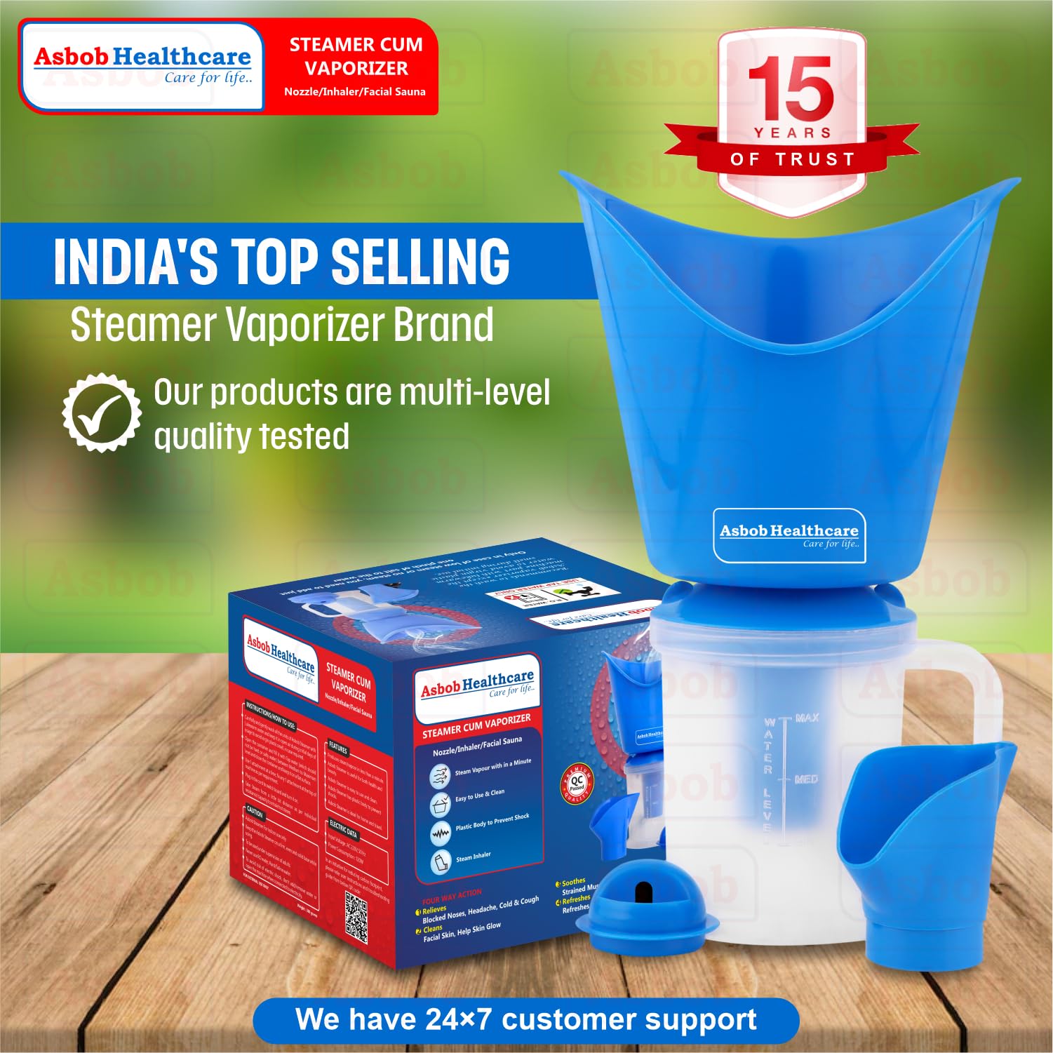 Asbob 3-in-1 Steamer for Cold & Cough Relief - Electric Vaporizer for Adults, Facial Steamer & Steam Inhaler - Portable Nebulizer for Home & Travel Use (Blue) - Perfect for Congestion Relief & Skincare Routine