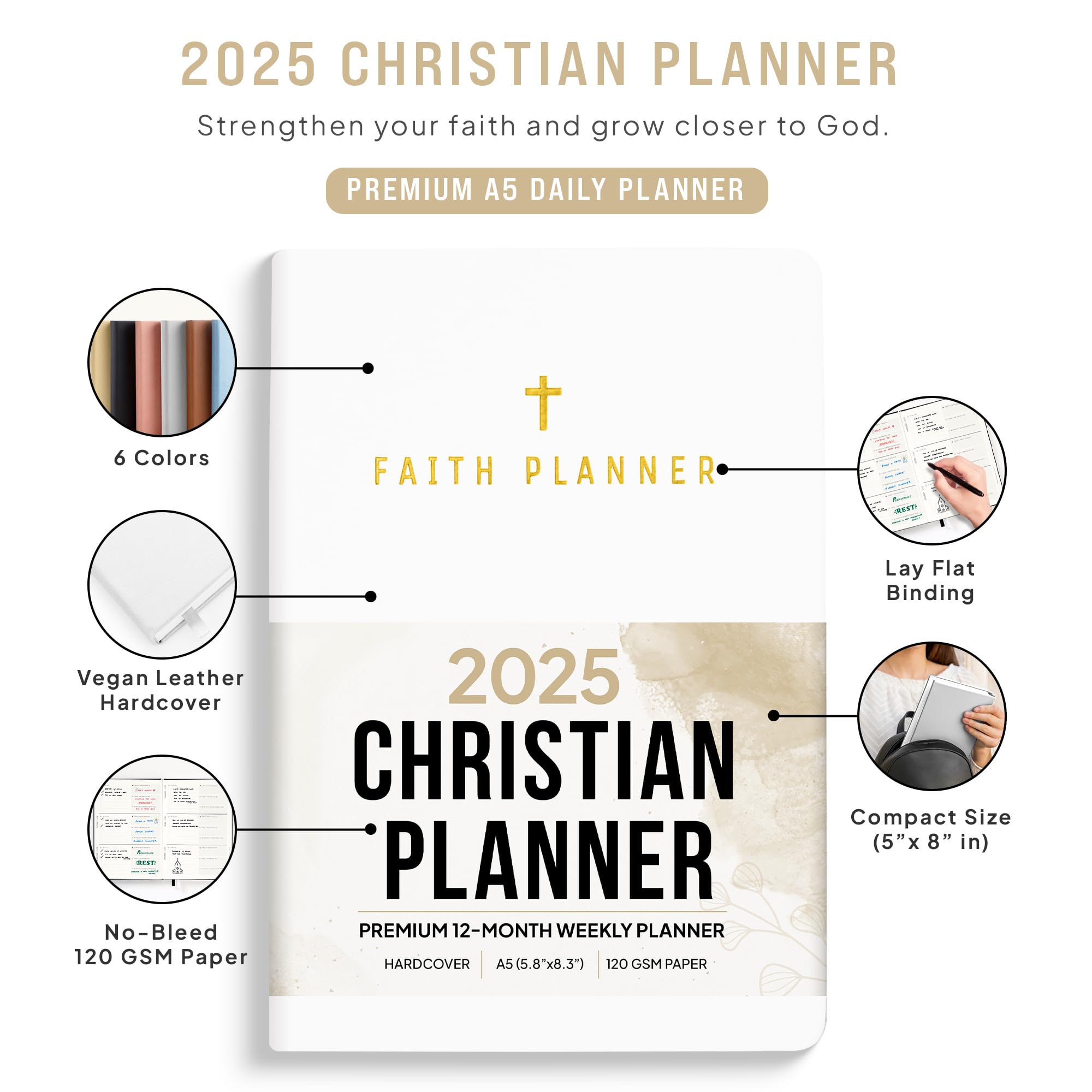 2025 Christian Planner - Bible & Prayer Journal for Women & Men | Weekly & Monthly A5 Planner | Perfect for Daily Devotion & Worship