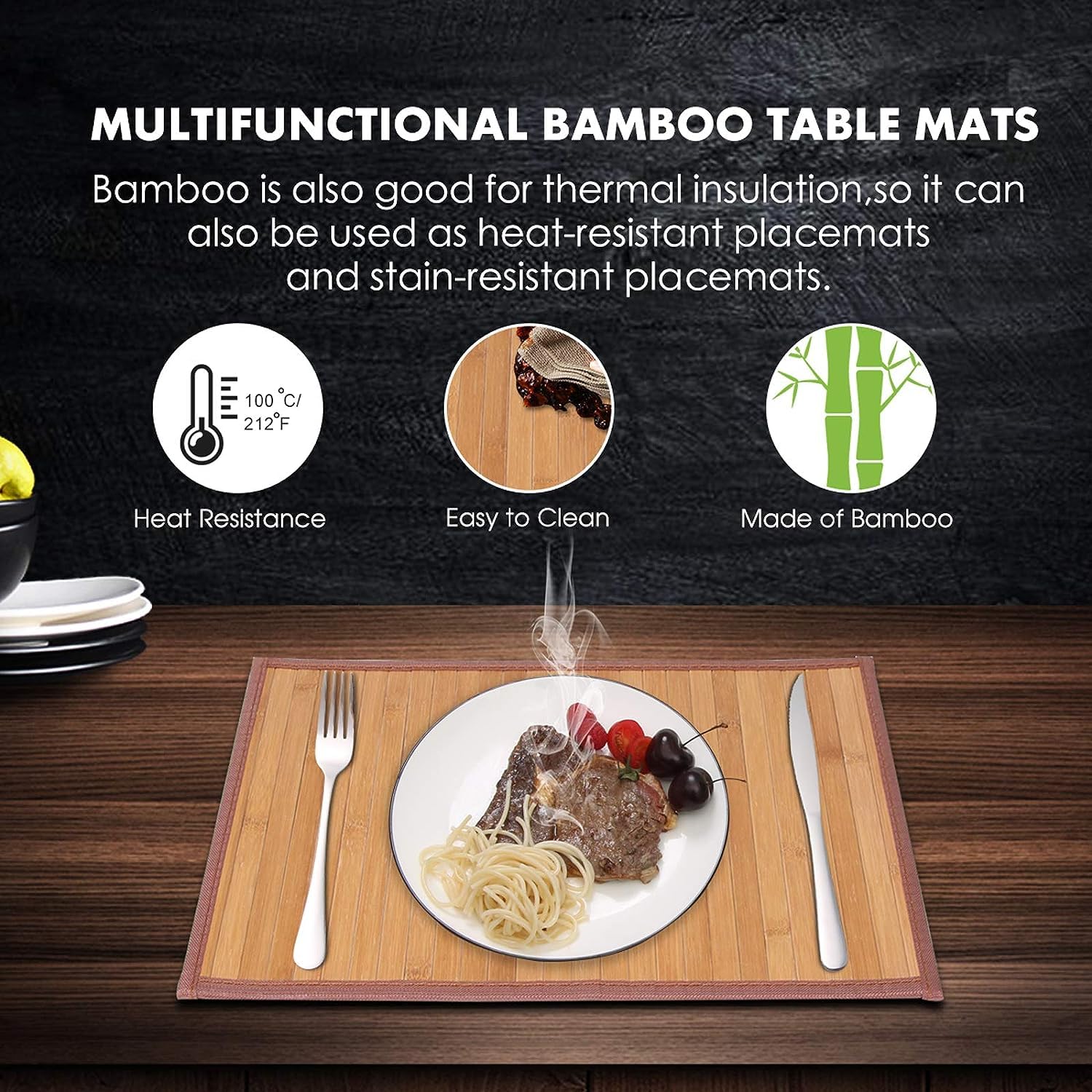 Eco-Friendly Bamboo Placemats Set of 4 - Stain & Heat Resistant, Durable Dining Table Mats for Kitchen - Perfect for Everyday Meals, Dinner Parties & Home Decor