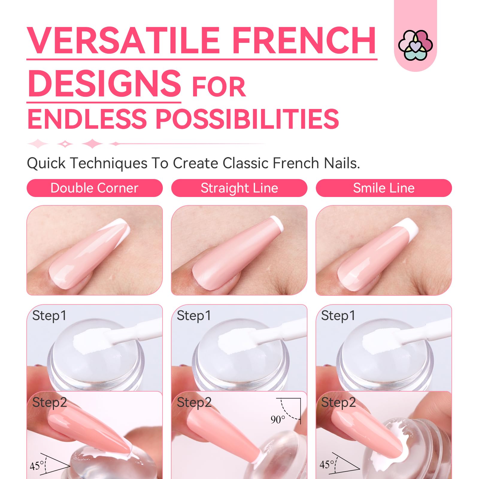 Saviland French Tip Nail Stamp Kit - 4PCS Clear Silicone Nail Art Stamper with Scrapers for DIY French Manicure | Long & Short Jelly Stampers for Home Salon & Professional Nail Designs | Perfect for Beginners & Nail Art Enthusiasts