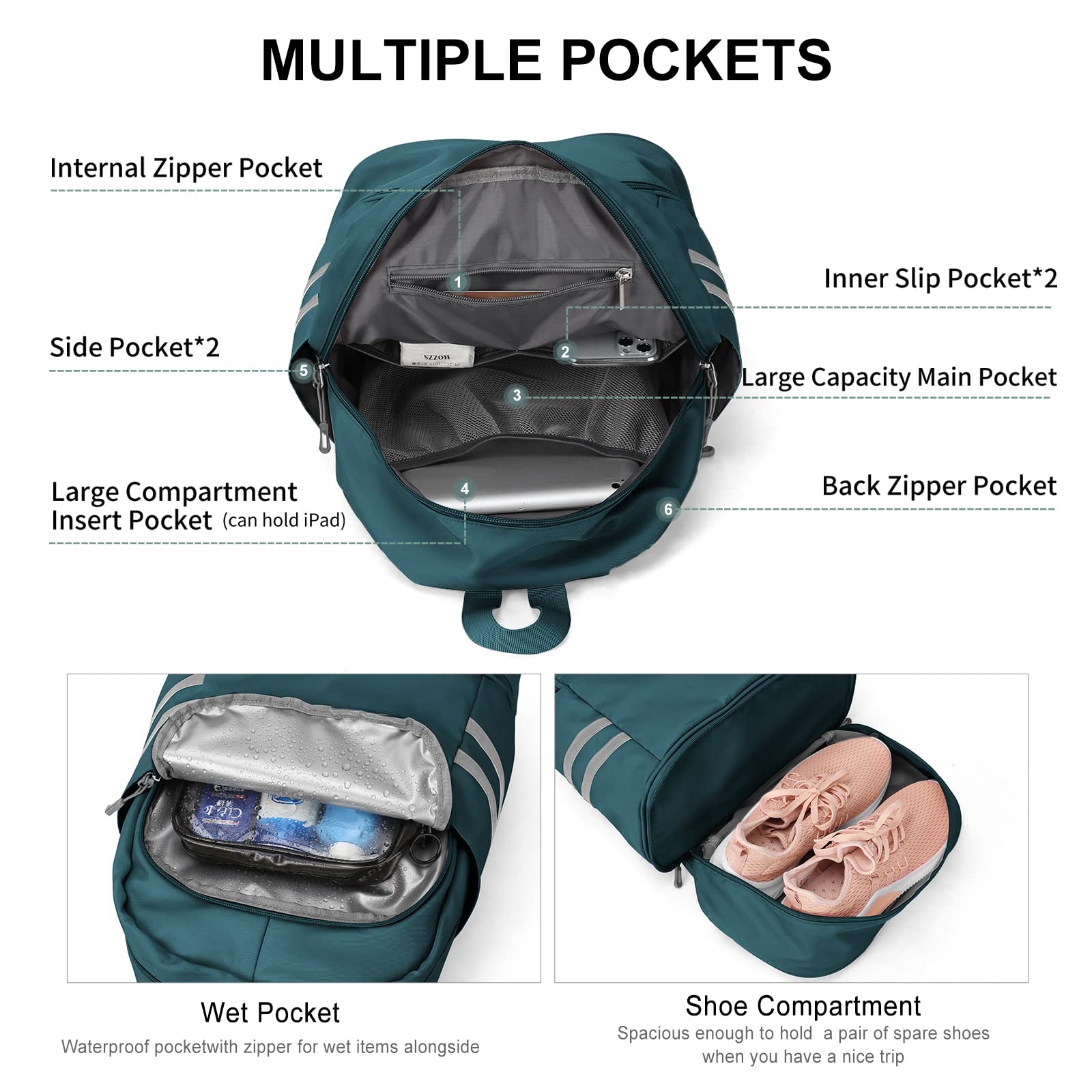 Women's Gym Backpack with Shoe Compartment & Wet Pocket - Large Water Resistant Sports Backpack for Travel, Swimming & Workout | Perfect for Gym, Yoga, Beach & Outdoor Activities