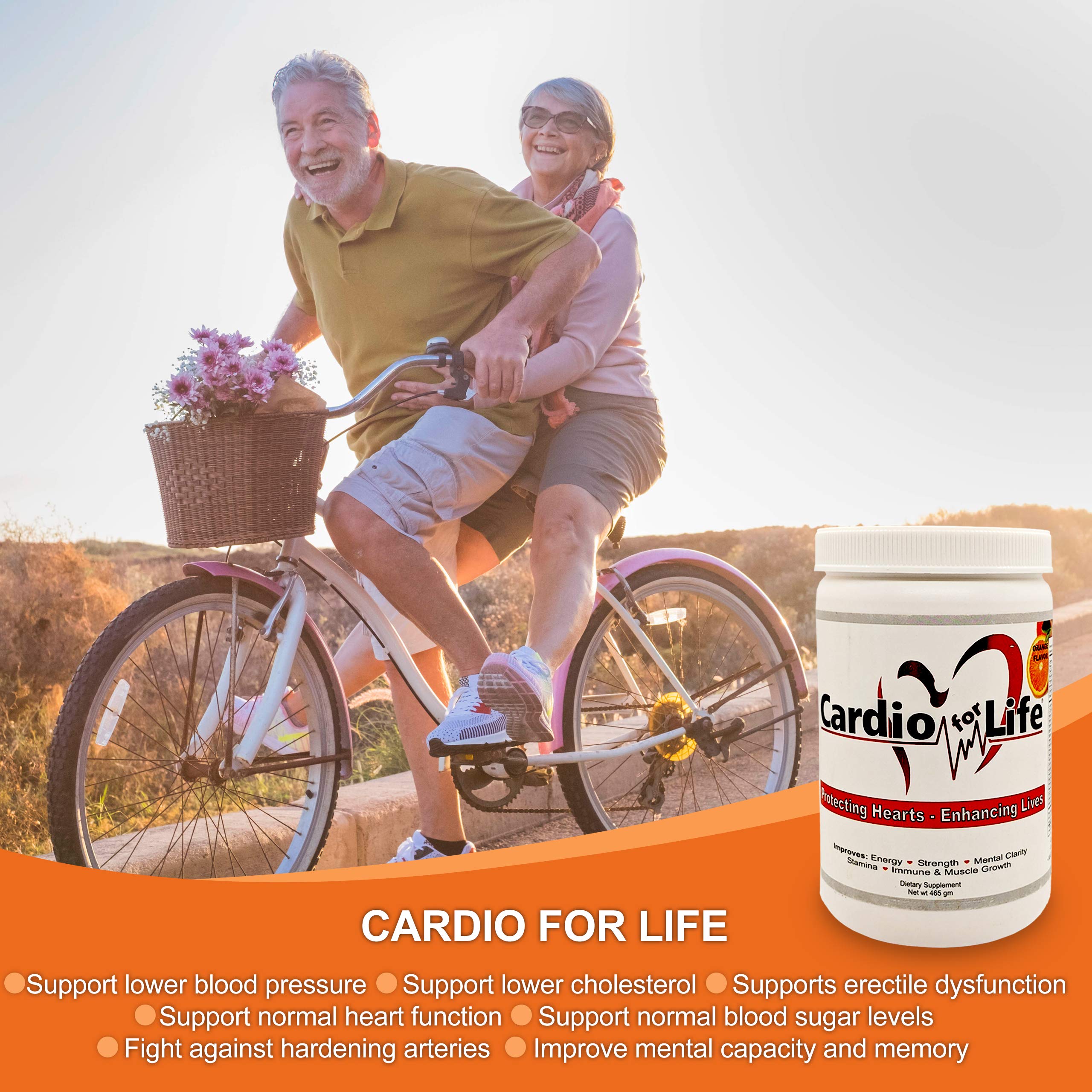 Cardio for Life L-Arginine Powder 16oz - Natural Nitric Oxide Booster for Cardiovascular Health & Energy Support - Orange Flavor - Pre-Workout & Post-Exercise Recovery Supplement