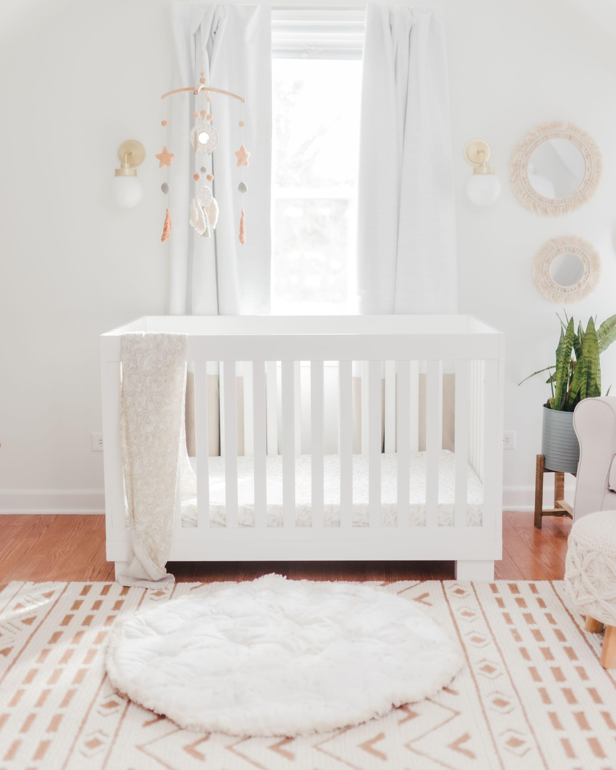 Boho Style Crane Baby Nursery Décor - 5' x 7' Wool Floor Rug for Boys and Girls in Cream & Brown - Perfect for Nursery, Kids Room, and Playroom Decor