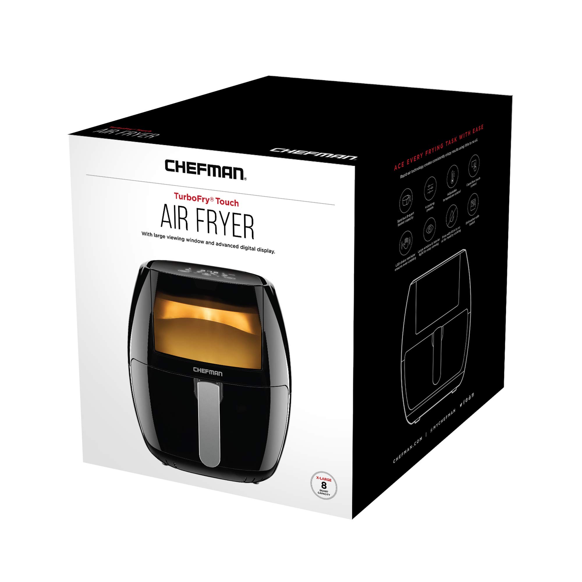 Chefman TurboFry Touch 8 Quart Air Fryer with XL Viewing Window & Digital Display - Healthy Oil-Free Cooking, Adjustable Temp, 8 Presets, Dishwasher Safe Basket - Perfect for Family Meals, Snacks & Quick Healthy Dinners