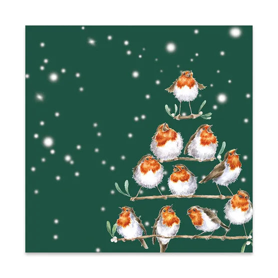 Wrendale Designs Christmas Lunch Napkin Set - Robin & Rockin' Robins Holiday Dinner Napkins for Festive Table Decor | Perfect for Christmas Parties, Family Gatherings & Seasonal Tablescapes