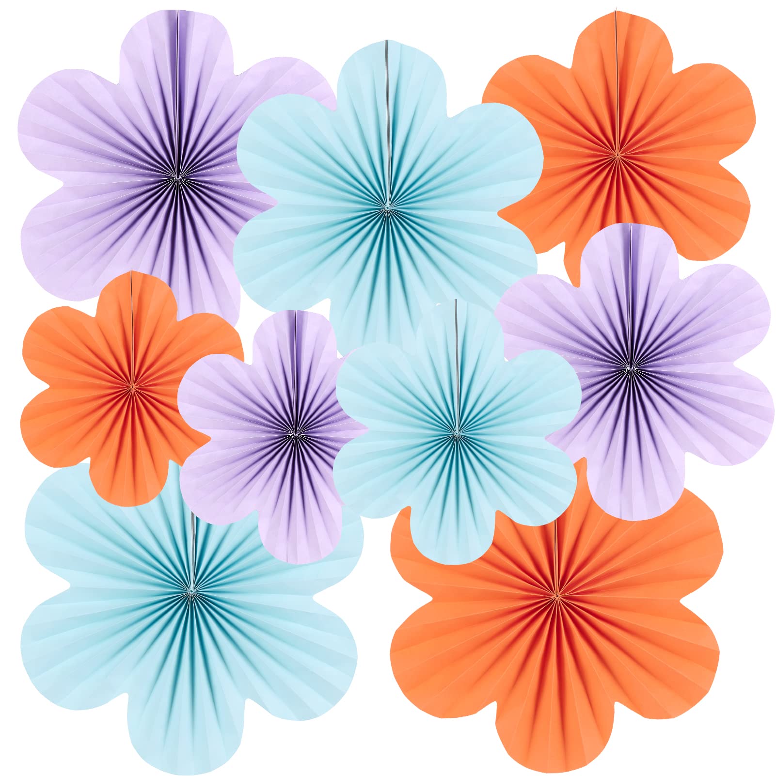 SUNBEAUTY 9-Piece Floral Paper Fan Set - Colorful Hanging Party Decorations, Classroom Backdrop, Wedding & Baby Shower Decor - Perfect for Wall Decor, Photo Booth Backgrounds, and DIY Craft Projects