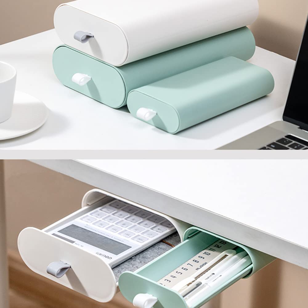 Hidden Self-Adhesive Under Desk Drawer Organizer - Slide-Out Plastic Storage Drawer for Office, School, Kitchen & Home - Space Saving Green Under Desk Organizer (Small) - Perfect for Storing Stationery, Utensils & Small Items
