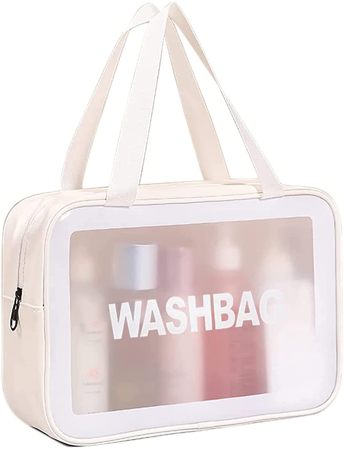 **Paczo Clear PVC Waterproof Toiletry Bag for Travel - Large Zippered Cosmetic Makeup Organizer for Women & Men - Perfect for Gym, Vacation & Daily Use (White)**