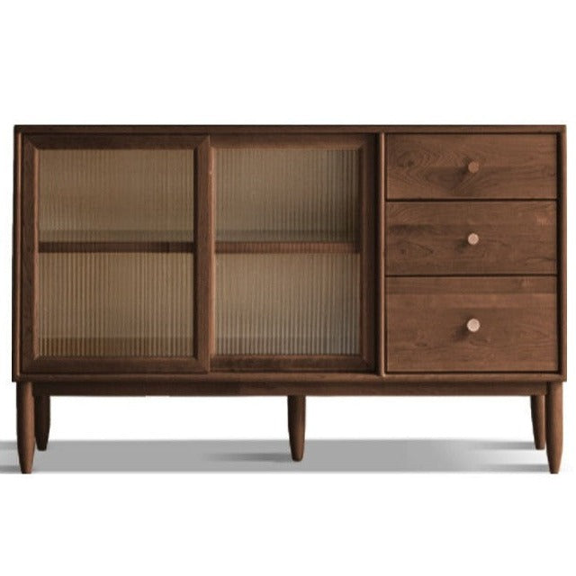 Black Walnut Sideboard with Integrated High Cabinet & Glass Doors - Stylish Storage for Dining Room, Living Room, or Entryway