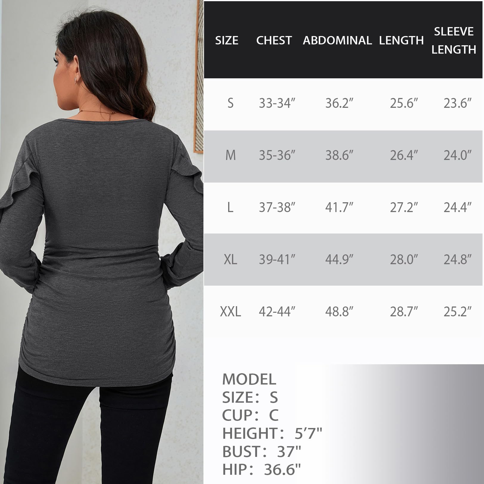 GINKANA Maternity Tops - Ruffle Long Sleeve Pregnancy Shirts for Women, Cute Maternity Blouse for Casual Wear & Baby Shower | Soft Nursing Tee for Expecting Moms
