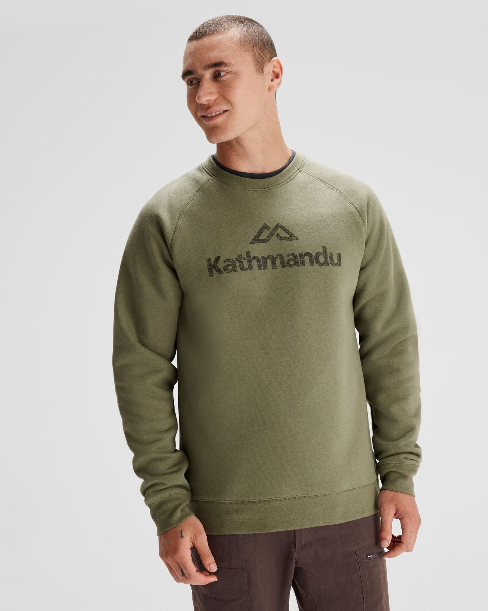 Men's Kathmandu Logo Crew Sweater - Soft Cotton Pullover for Men, Casual Winter Knit Sweater, Beech Color | Perfect for Outdoor Adventures & Cozy Winter Wear