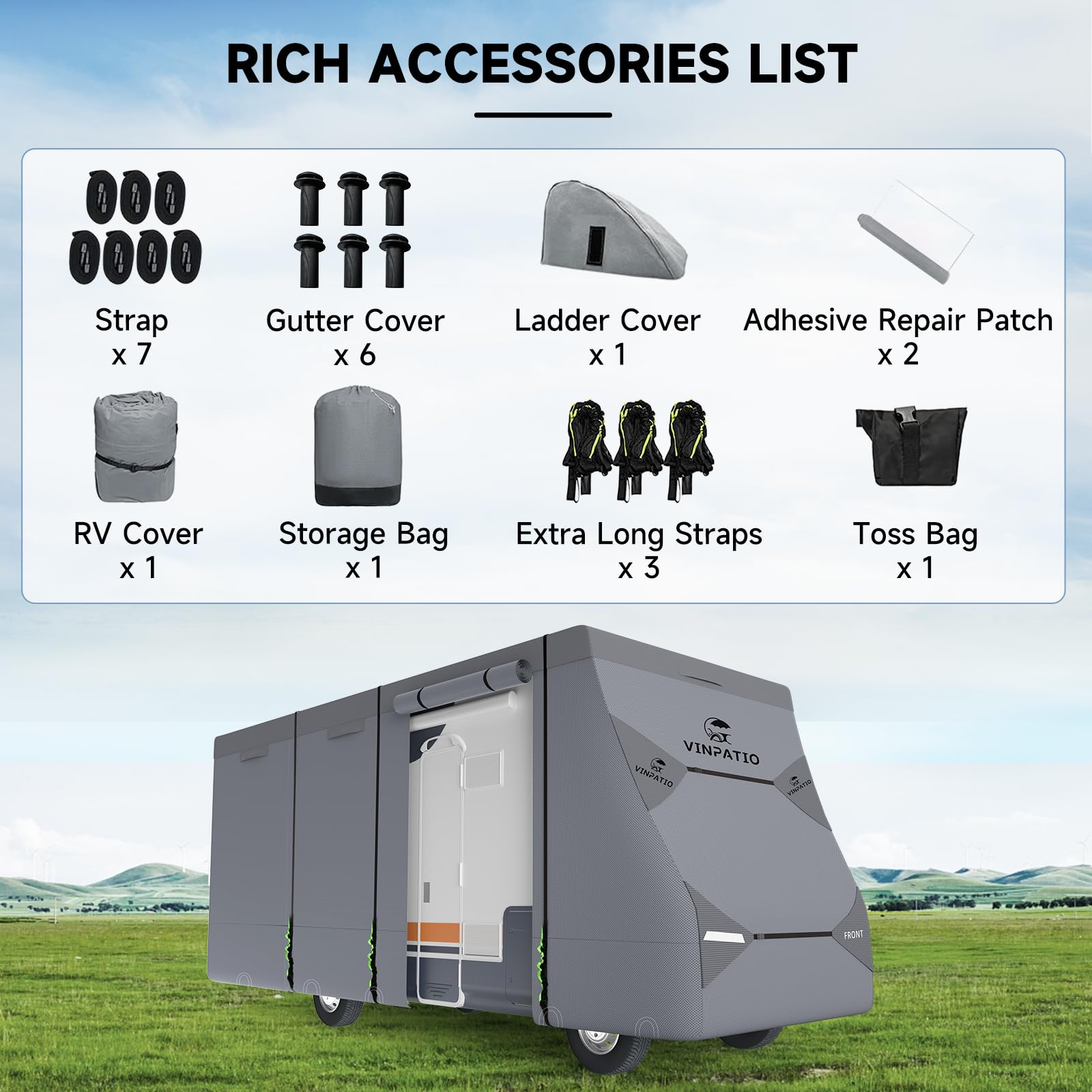 Heavy Duty Class C RV Cover - Extra Thick 7-Layer Waterproof & Windproof Protection for 23'-26' RVs | UV-Resistant Camper Cover with 3 Extra Long Straps & Gutter Covers | Perfect for Outdoor Storage, Winter Protection & Travel Season Shelter