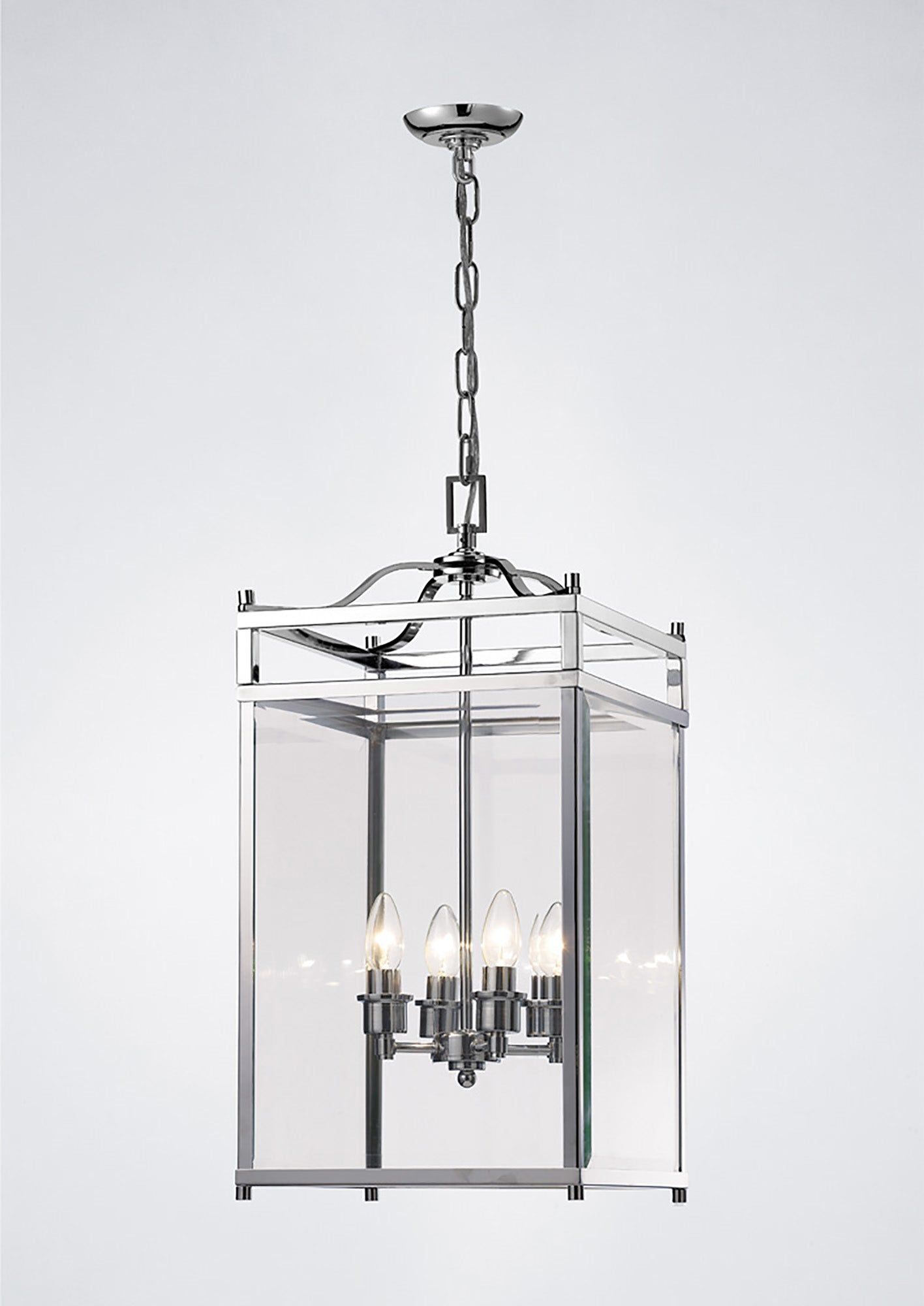 Aston Square Pendant Light Fixture - 3/4/6 Light E14 Base in Polished Chrome & Glass - Perfect for Kitchen Island, Dining Room, or Entryway Lighting