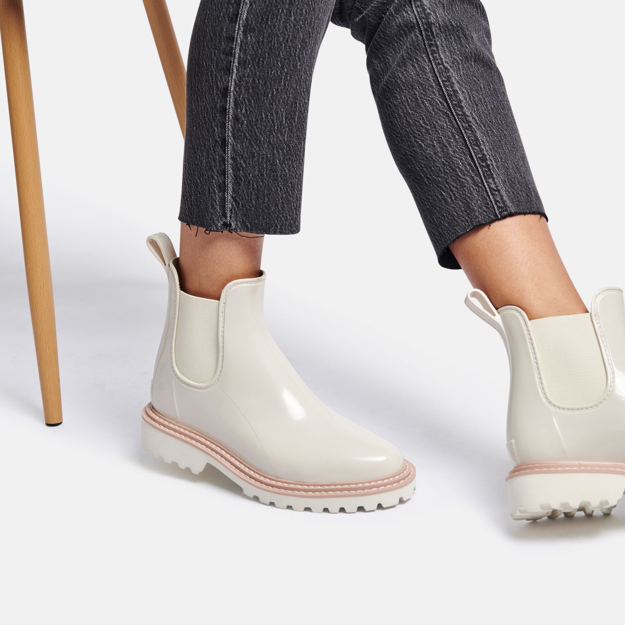 Waterproof Ivory Patent Leather Rain Boots for Women - Fashionable Stormy Weather Footwear for Walking, Hiking & Outdoor Activities