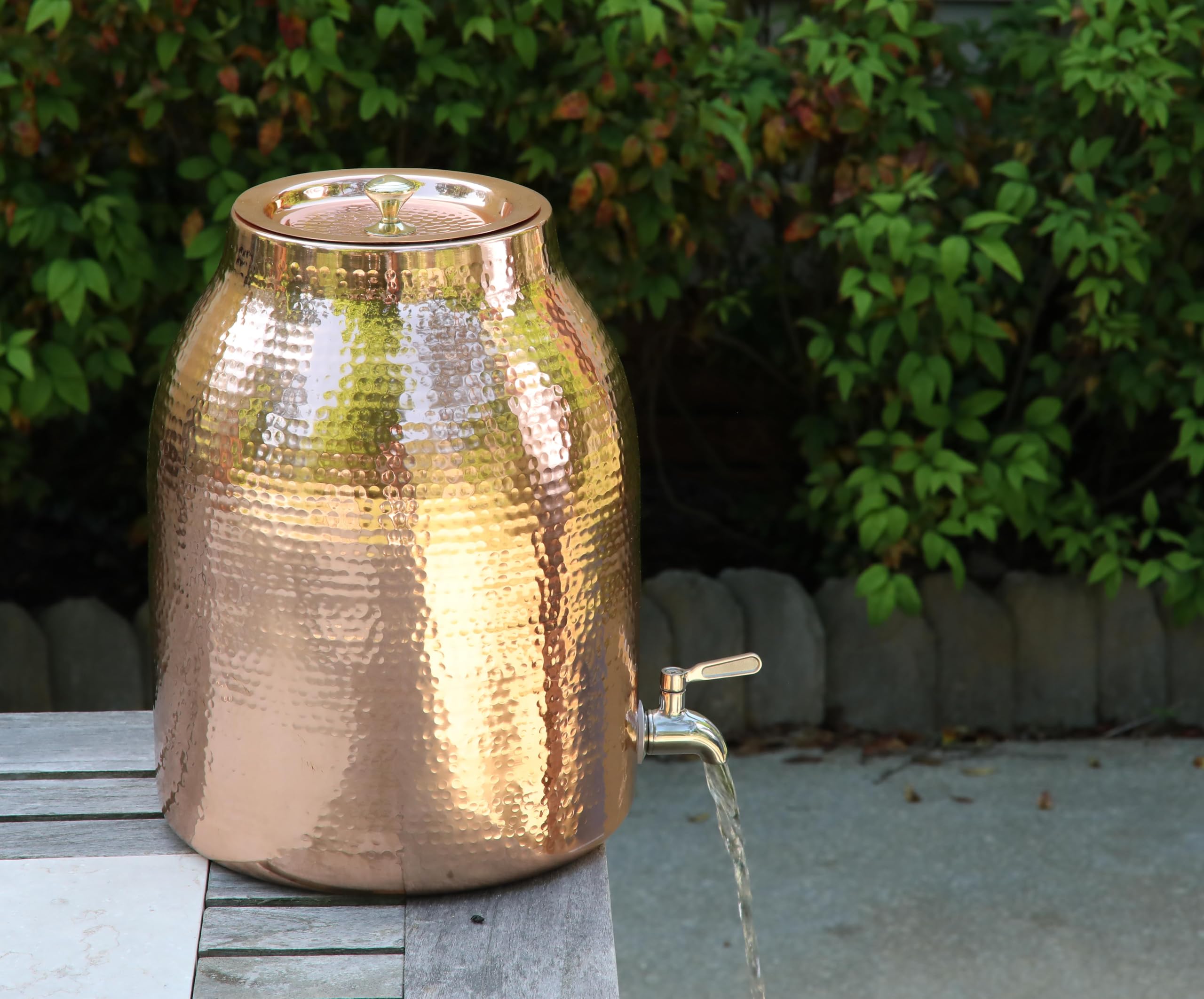 Handcrafted 100% Pure Copper Water Dispenser with Lid - 3.5 Gallon XL Capacity | Heavy Gauge Raw Copper Interior for Ayurvedic Health Benefits | Leak-Proof Stainless Steel Spigot | Perfect for Home, Office & Yoga Studio Hydration