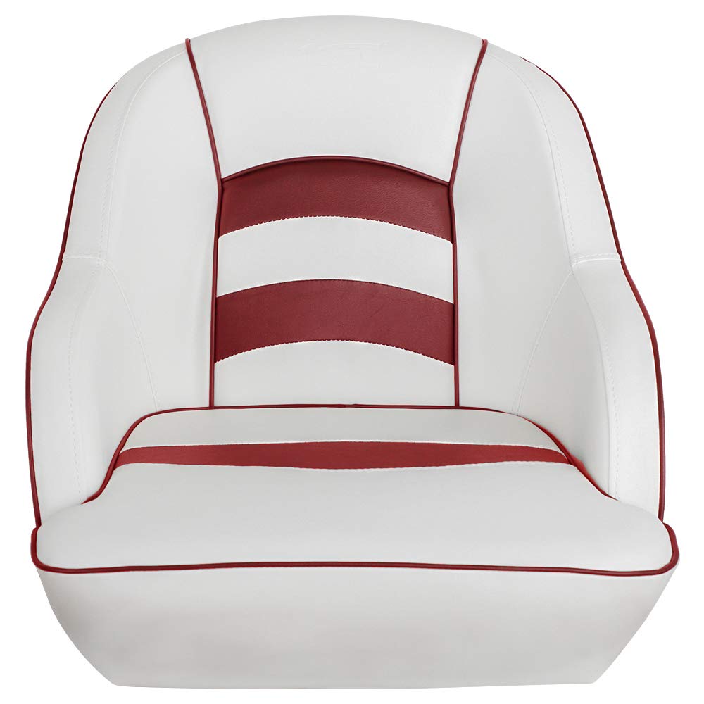 MSC Bucket Pontoon Boat Seat - White & Red - Comfortable & Durable Marine Seating for Fishing, Relaxing & Boating Adventures