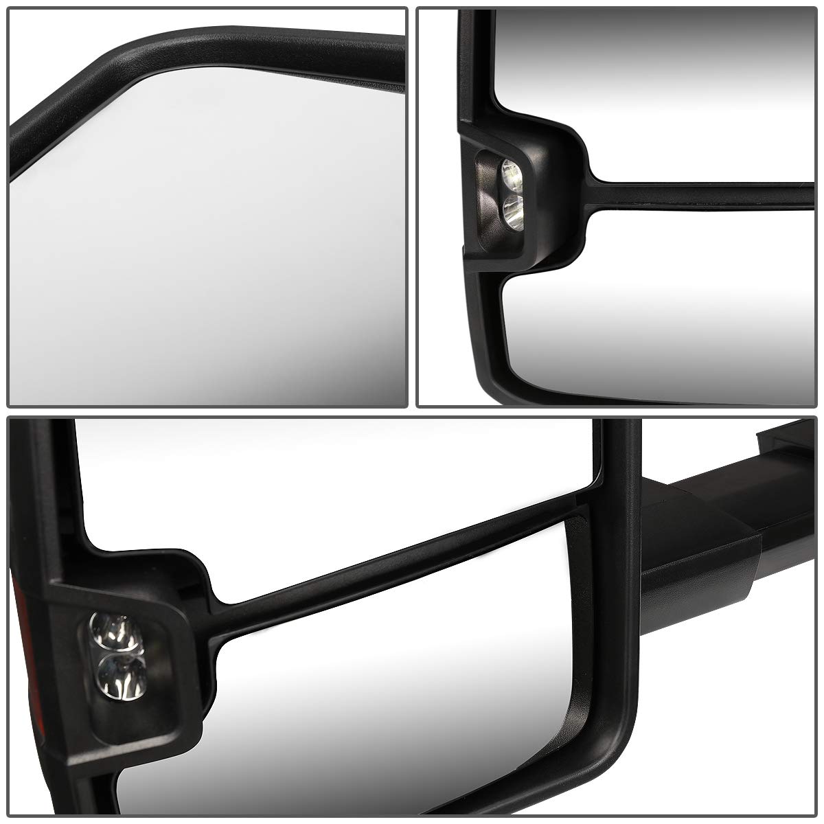 DNA MOTORING TWM-028-T666-BK-AM Black Manual Telescoping Towing Mirrors with Amber LED Turn Signals | Compatible with 2007-2013 Chevy Silverado 1500 | Enhanced Visibility for Towing & Off-Road Driving