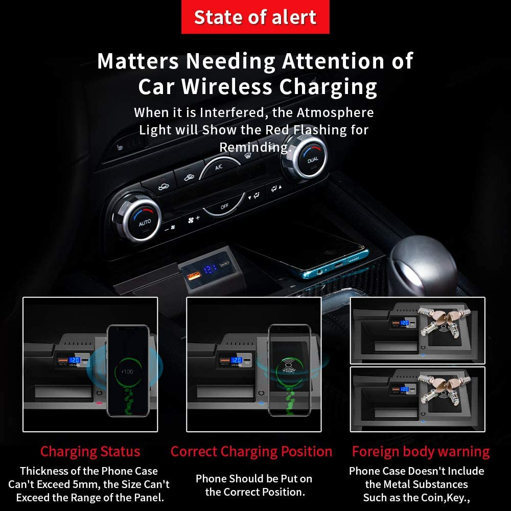 Wireless Car Charger Mount for Mazda CX5 2017-2023 - 15W QC3.0 Fast Charging Compatible with iPhone & Samsung - 36W USB Port for Multiple Devices - Perfect for Commuting & Road Trips