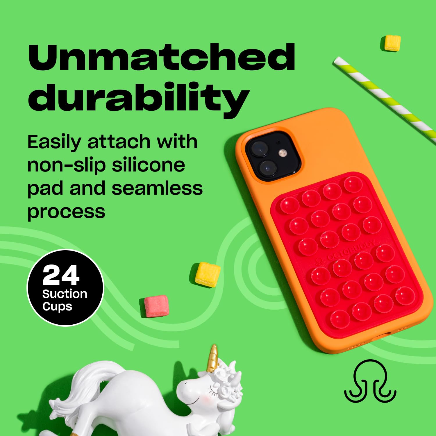 OCTOBUDDY MAX Silicone Suction Phone Case & Adhesive Mount - Hands-Free, Strong Grip Holder for Selfies, Videos, and Driving - Durable, Easy to Use - iPhone & Android Compatible - 2.6″ x 3.9″, Hot Pink