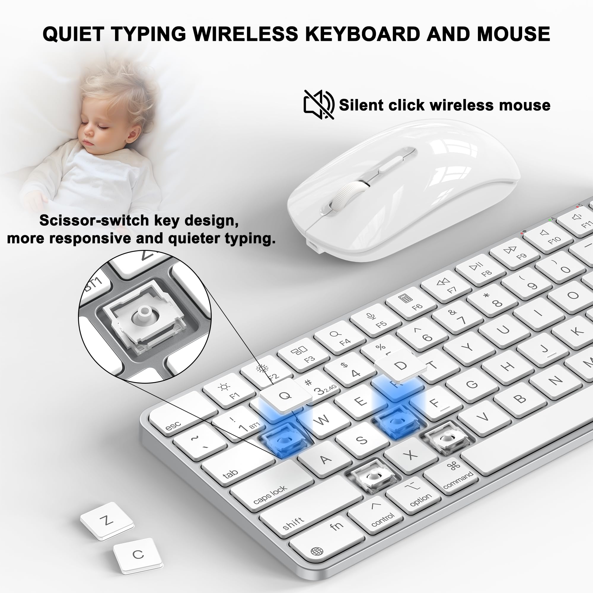 Wireless Keyboard and Mouse Combo for Mac - Bluetooth & 2.4G USB Dual Mode, Rechargeable, Multi-Device Compatible with MacBook, iPad, iPhone - Perfect for Home Office, Gaming & Productivity