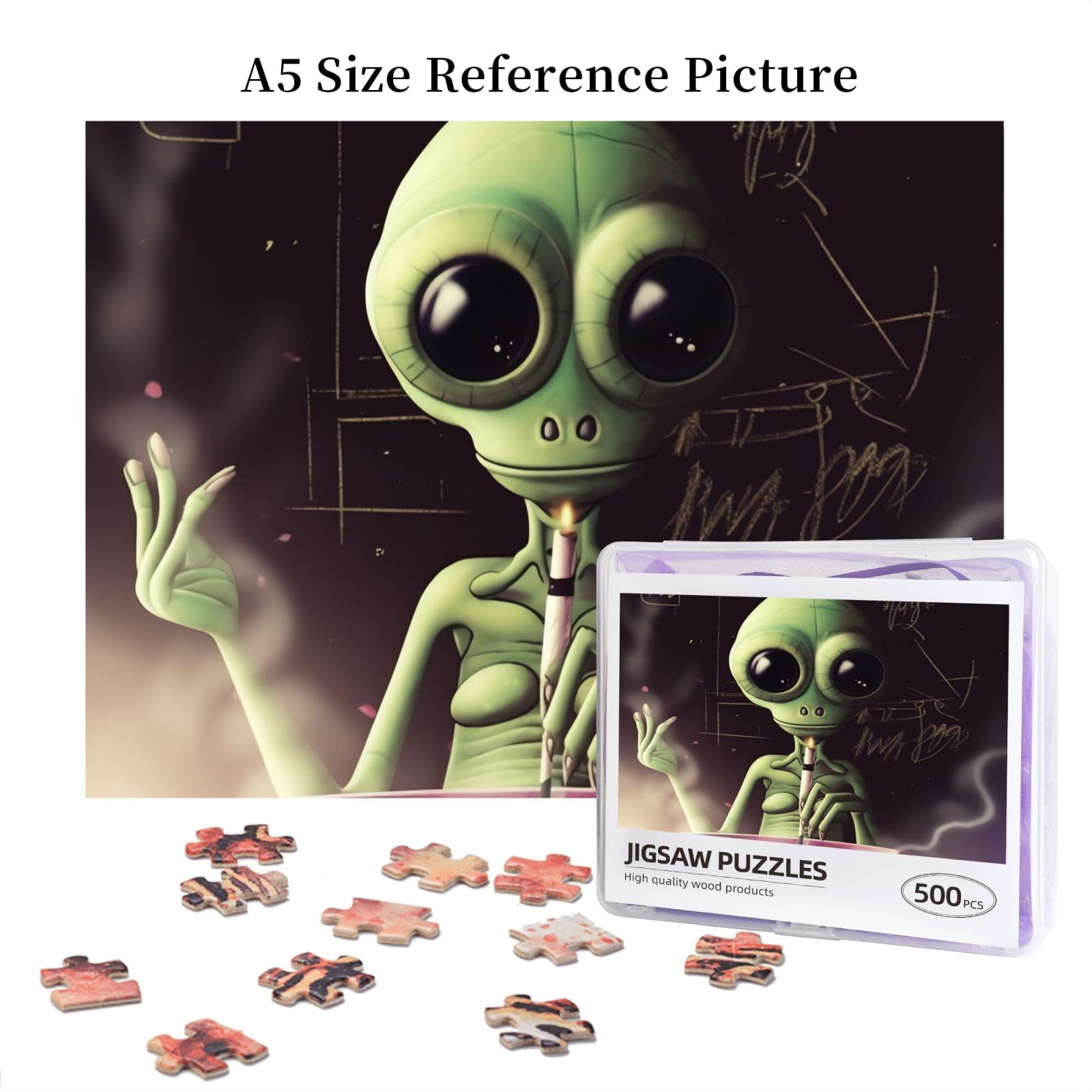 500-Piece Alien Smoke Jigsaw Puzzle for Adults - Personalized Wooden Photo Puzzle - Classic Family Board Game for Wedding, Birthday & Valentine's Day Gifts (20.4