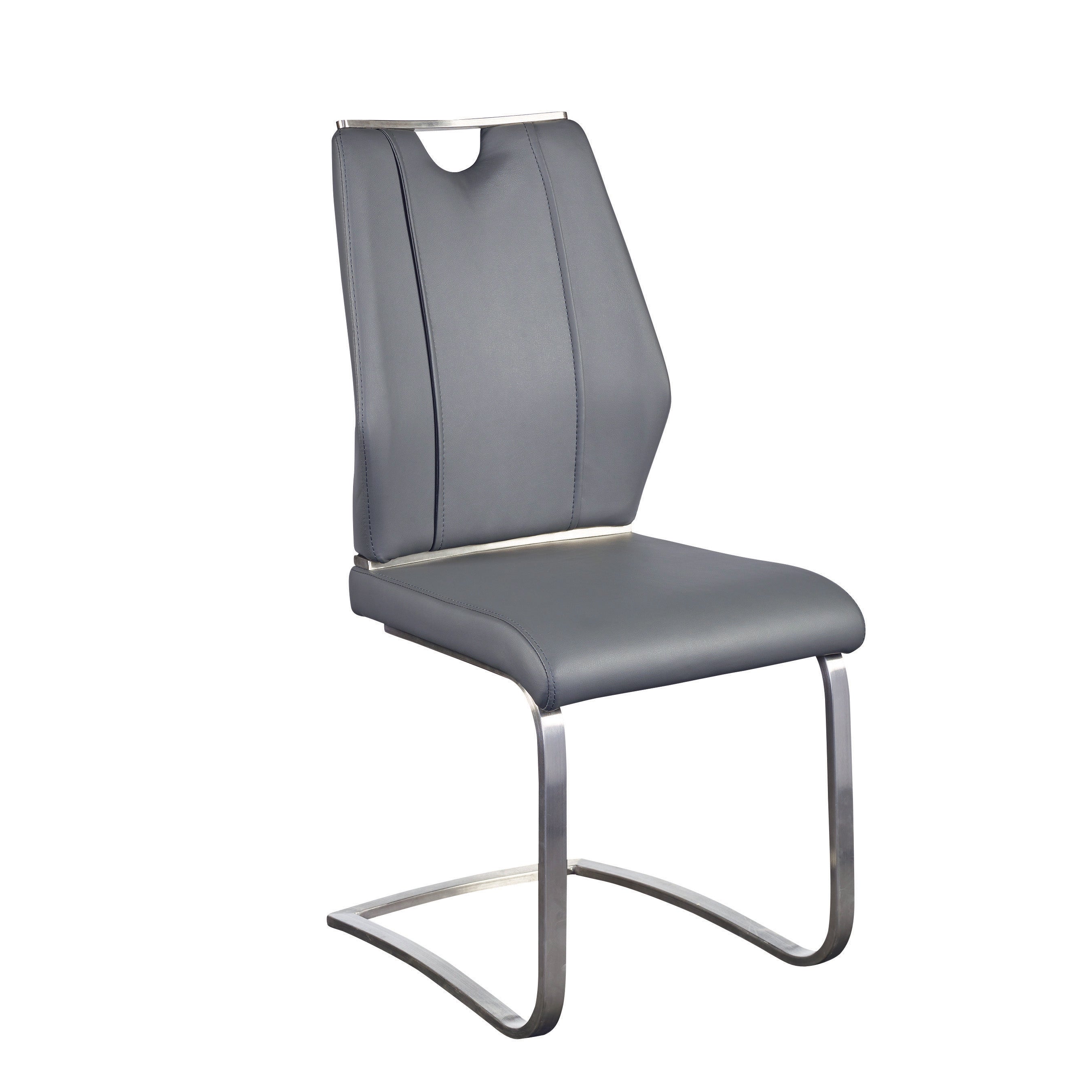 Lexington Side Leather Chair in Brushed Stainless Steel - Set of 2 Modern Dining Chairs for Home & Office | Perfect for Dining Rooms, Conference Tables & Lounge Areas