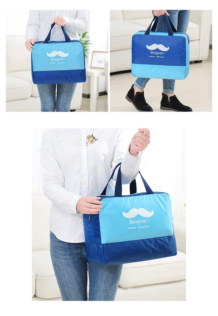 **Waterproof Beach Bag with Dry Wet Separation - Large Capacity Swim Bag for Men & Women - Custom Storage for Bathing, Bathrobe & Wash Essentials (Blue Moustache) - Perfect for Pool, Travel & Outdoor Activities**