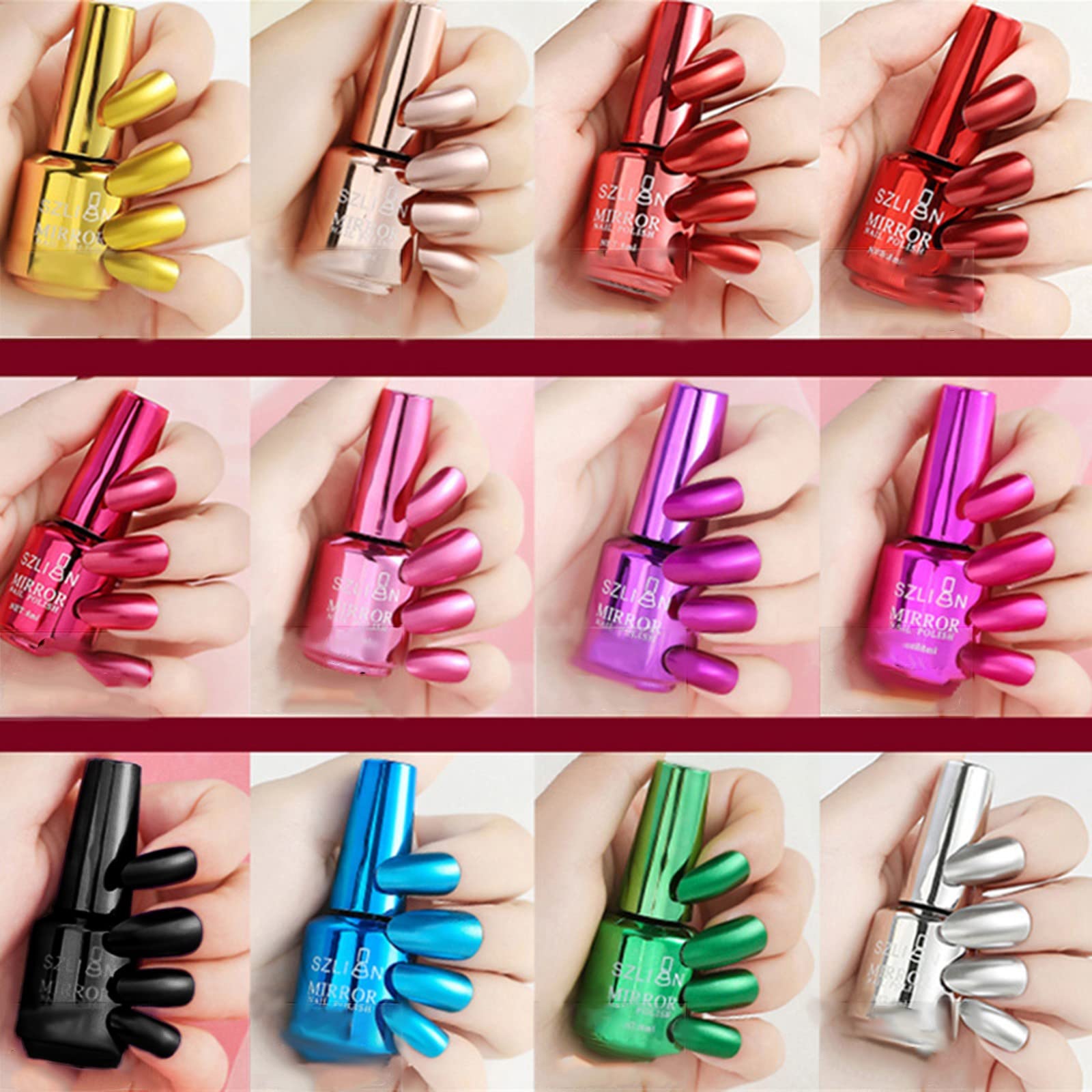 8ml Mirror Effect Nail Polish - Vibrant Long Lasting Glossy Nail Lacquer for Nail Art Designs | Perfect for Parties, Weddings and Special Occasions