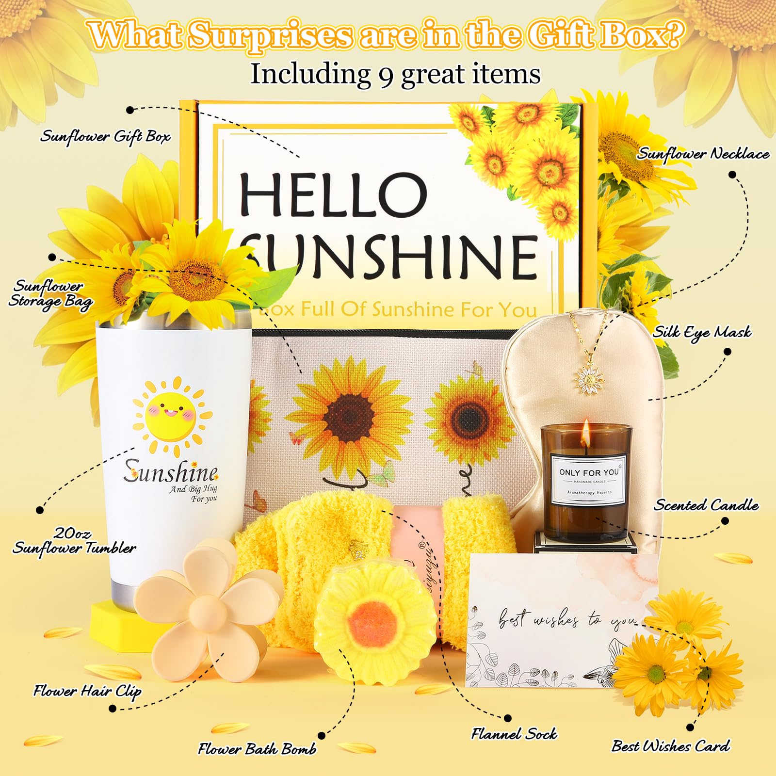 11-Piece Sunflower Care Package for Women - Get Well Soon Self-Care Gift Basket with Inspirational Relaxation Bath Set | Unique Birthday Gift Box for Her | Perfect for Recovery, Spa Days & Special Occasions