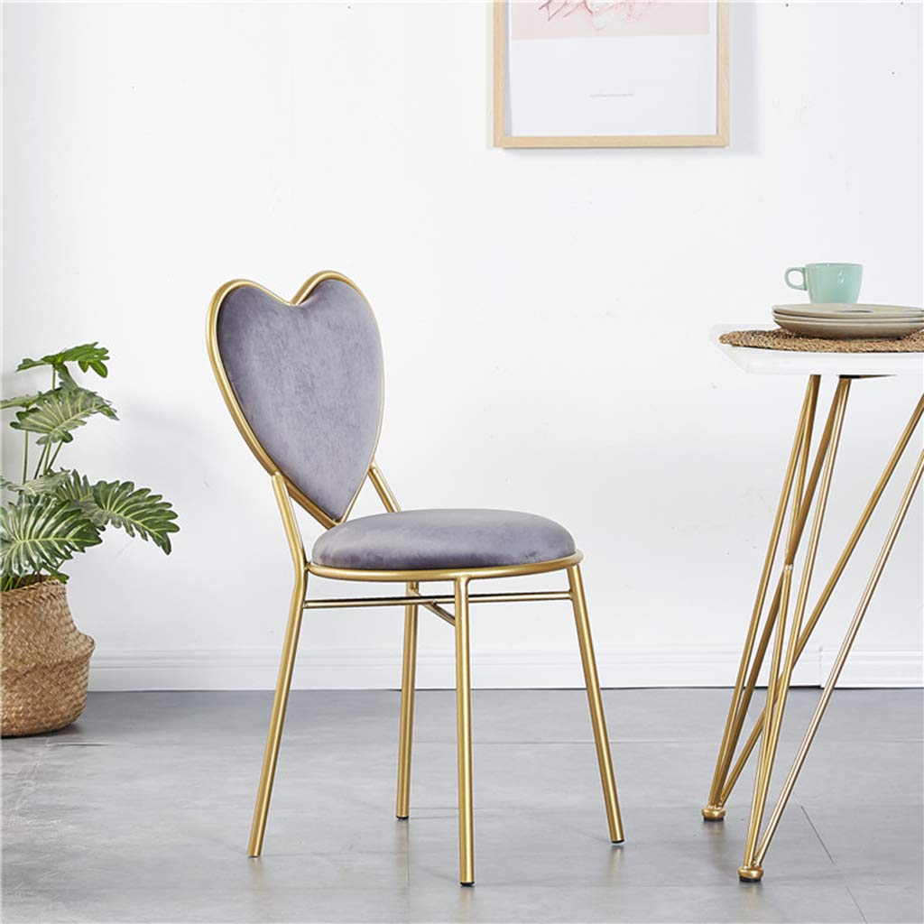 JHSLXD Gold Love Shape Makeup Vanity Chair - Elegant Iron Art Dining & Lounge Armchair for Girls Bedroom, Restaurant, Reading Nook - Multipurpose Decorative Furniture (Gray)