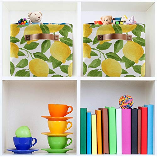 SEULIFE Large Foldable Storage Basket - 2 Pack Collapsible Organizer Bin with Handles for Bathroom, Nursery, Closet | Watercolor Lemon Tree Leaves Design | Perfect for Toys, Laundry & Home Organization