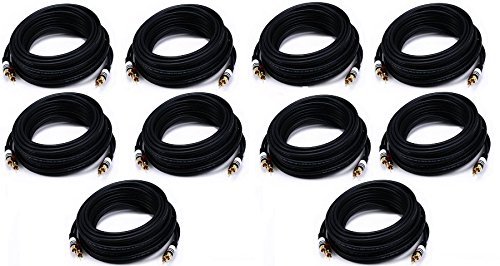 Premium 10-Pack eDragon 22AWG RCA Audio Cables (2 RCA Plug to 2 RCA Plug, 50ft Black) - Perfect for Home Theater, Stereo Systems & DJ Equipment