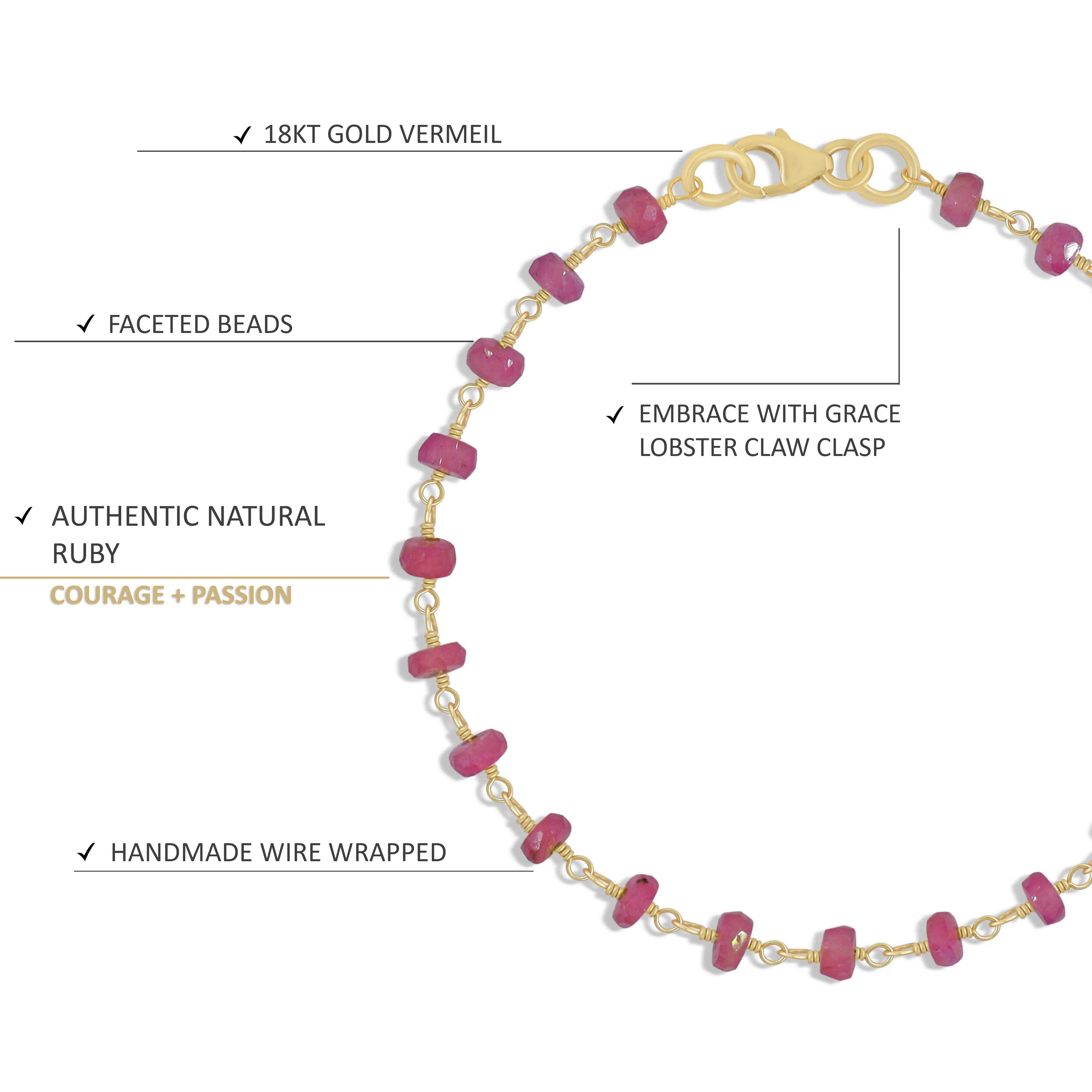 Natural Ruby Wire Wrap Beaded Bracelet - 14K Gold Filled Adjustable Bangle for Women - Elegant Handmade Jewelry Gift for Birthday, Anniversary & Special Occasions