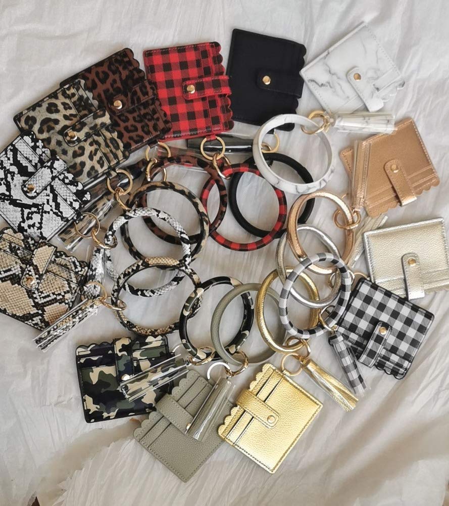 Lantintop Women's PU Leather Multifunctional Bangle Keychain - Card Holder & Wristlet Wallet Set (Perfect for Keys, Cards & Cash) - Stylish Gift for Women & Girls (Ideal for Shopping, Travel & Daily Use)