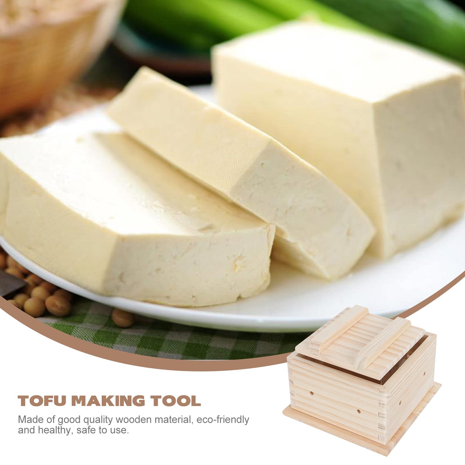 Happyyami Wooden Tofu Press Kit - 1 Pack Natural Bamboo Tofu Maker, Safe & Easy to Clean DIY Homemade Tofu Press for Vegan, Vegetarian Cooking - Perfect for Home Kitchen, Meal Prep & Asian Cuisine