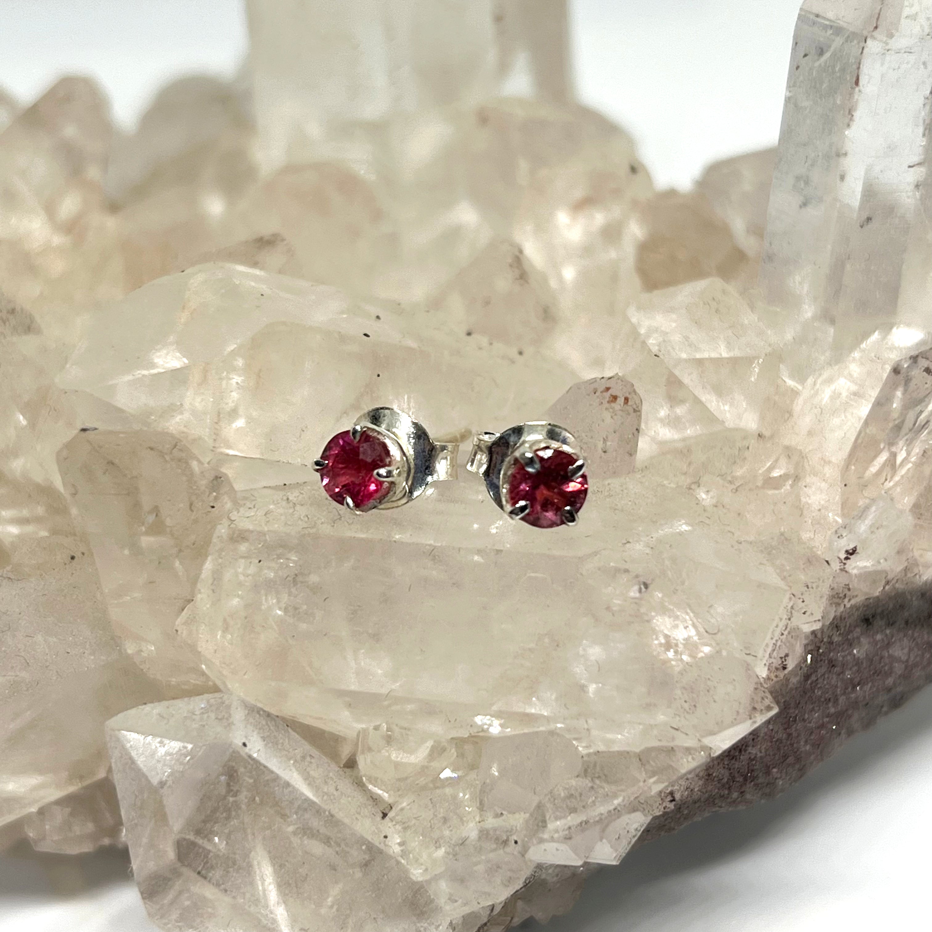 Pink Tourmaline Round Faceted Gemstone Stud Earrings 4-Prong Set - Elegant Jewelry for Women, Perfect for Weddings, Parties & Daily Wear (PSE007)