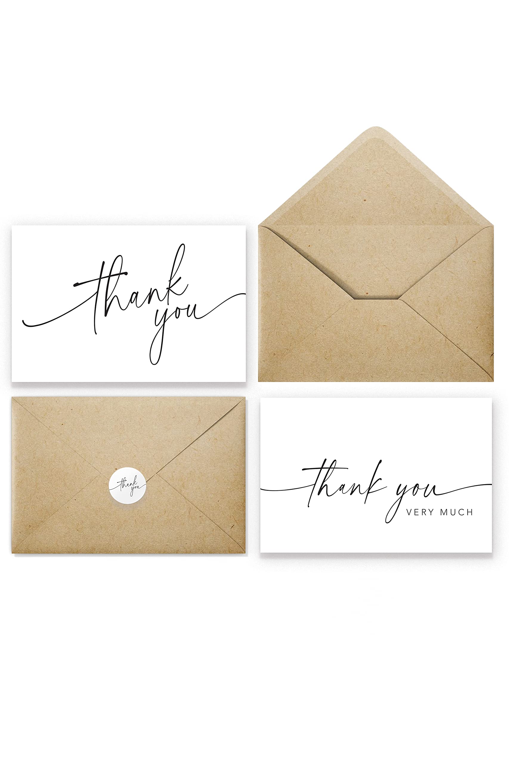 100 Pack Thank You Cards with Envelopes & Matching Stickers - 4x6 Inch Minimalist Design for Business, Baby Shower, Wedding, Graduation, Funeral - Perfect for Corporate Gifts, Party Favors & Personal Appreciation