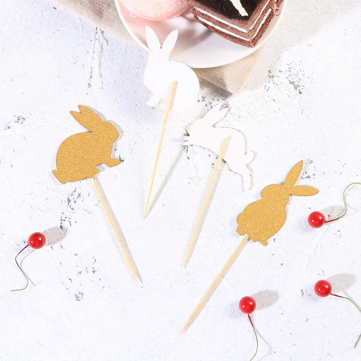 24 Pcs Gold Glitter Easter Bunny Cake Toppers - Rabbit Cake Picks for Cupcake Decorations, Easter Day & Birthday Party Supplies (Perfect for DIY Desserts, Holiday Baking, and Festive Celebrations)