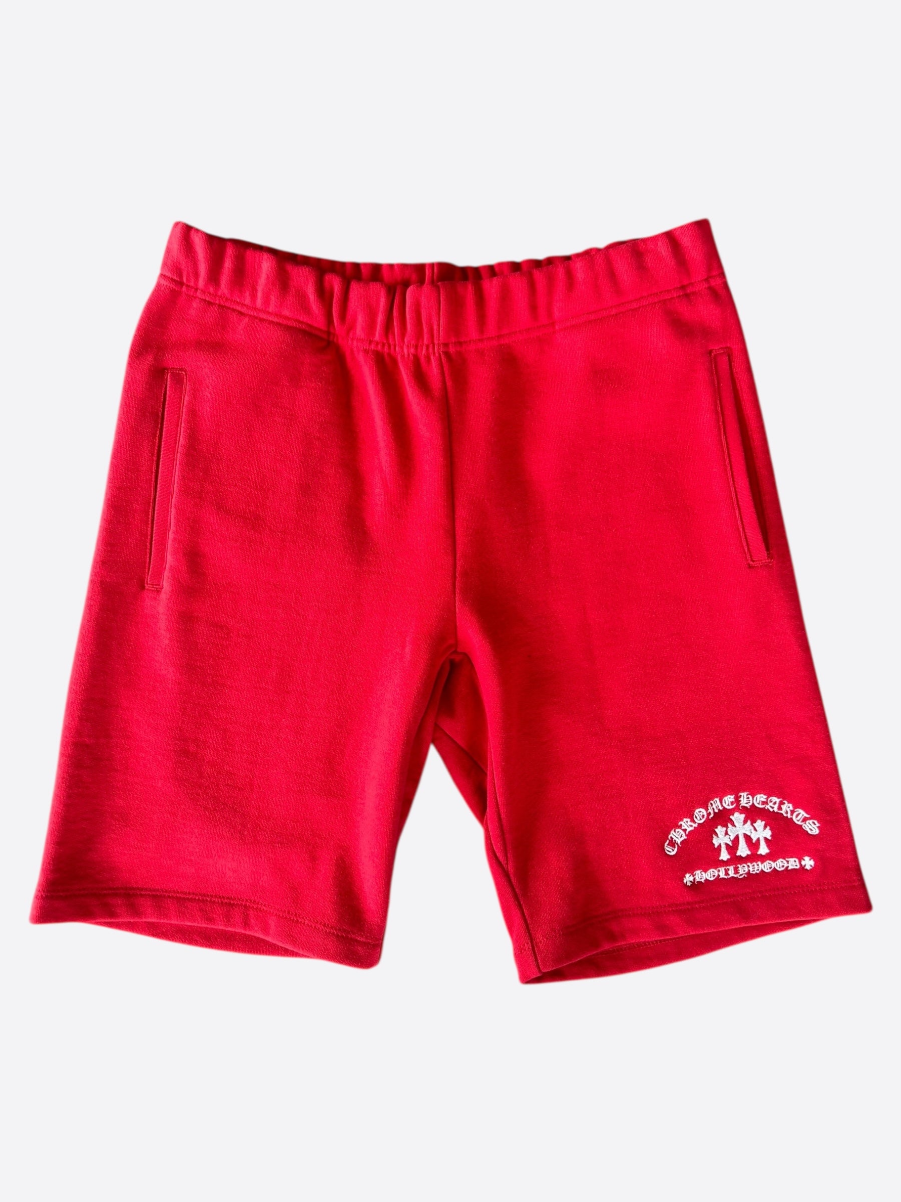 Chrome Hearts Red & White Triple Cross Embroidered Shorts for Men - Stylish Streetwear & Casual Fashion - Perfect for Summer Outfits, Concerts, and Hip-Hop Style