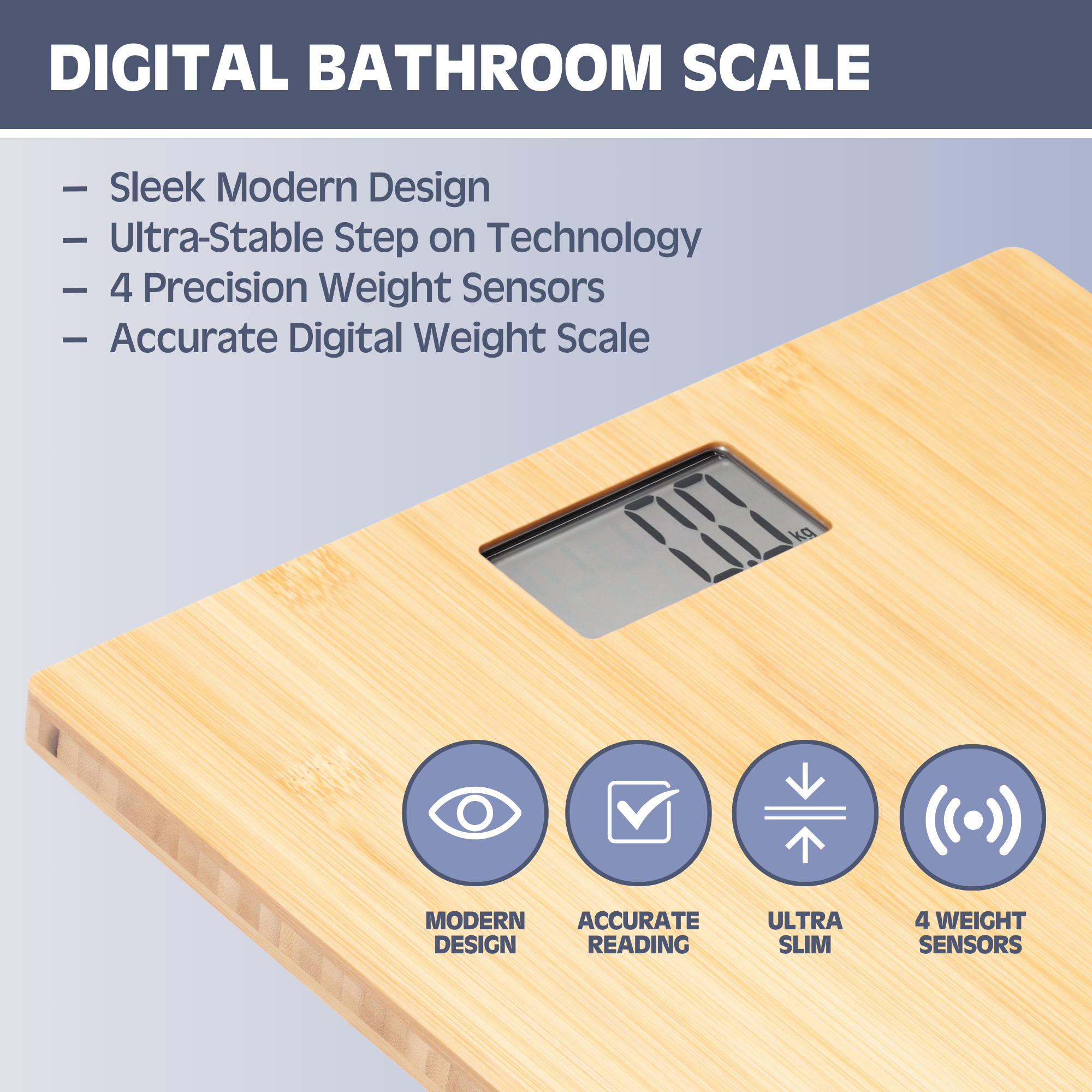Smart Digital Bathroom Scale - Accurate Body Weight Measurement with Auto Step-On Technology, Ultra Slim Bamboo Platform - Perfect for Home Gym, Fitness Tracking & Health Monitoring