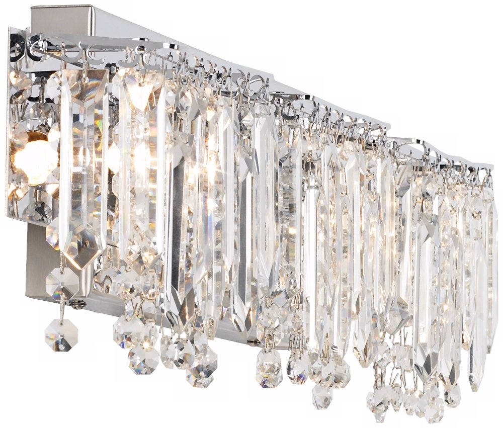 Possini Euro Design Crystal Strand Mid Century Modern Wall Light - Chrome Silver Metal Hardwired 3-Light Fixture (25.75