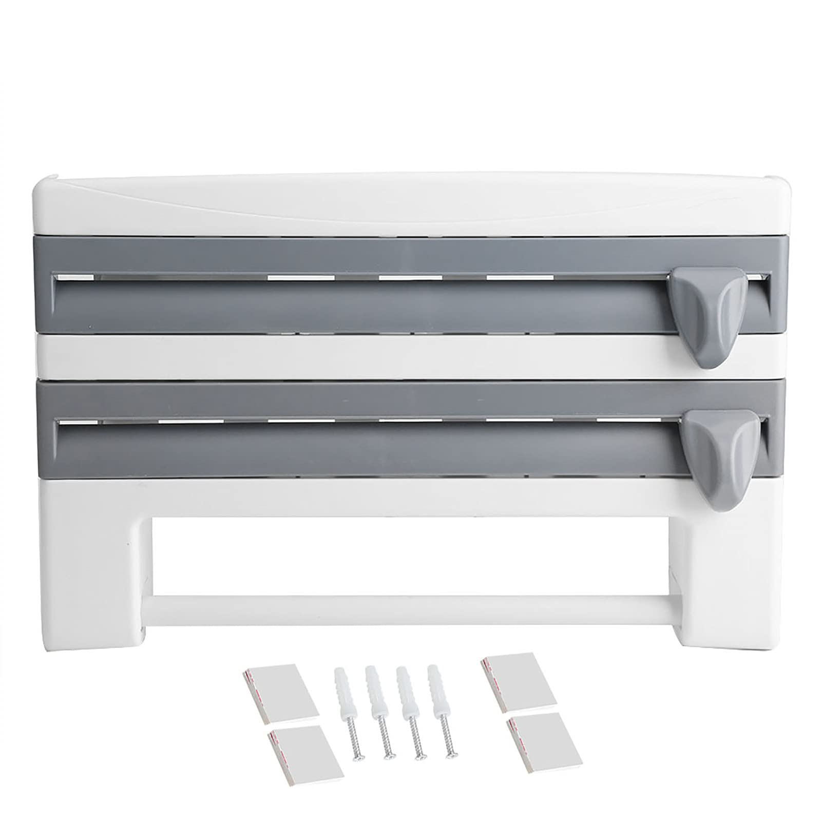 Multifunctional Kitchen Organizer - Sauce Bottle Storage Rack & Paper Towel Holder with Built-in Cling Film Cutter | Space Saving Gray Kitchen Tool for Countertop Organization & Cooking Prep