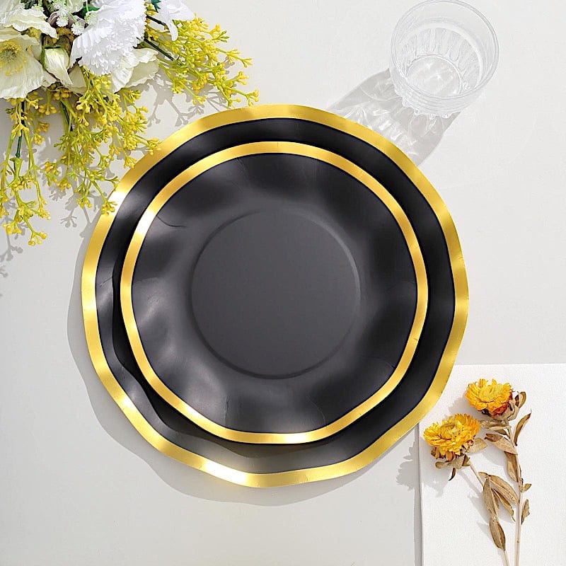 25-Pack Gold Wavy Rim Disposable Paper Salad Plates - Elegant Dinner Party Tableware for Weddings, BBQs & Picnics