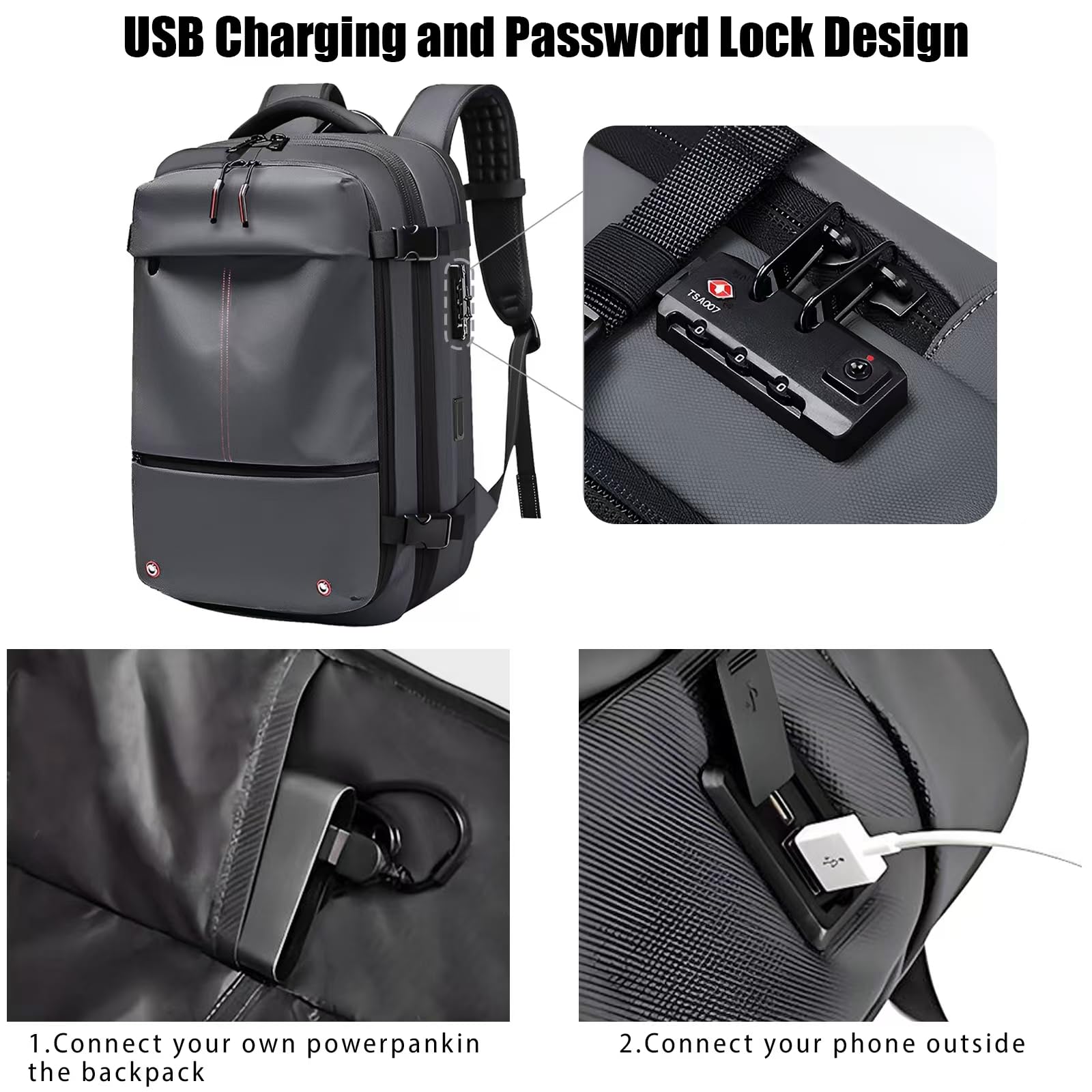 Airpack Backpack with USB Charging Port & Removable Vacuum Bag - Travel Laptop Backpack with Compression System, Built-in Lock & Air Pump for Business Trips, Vacations & Outdoor Adventures